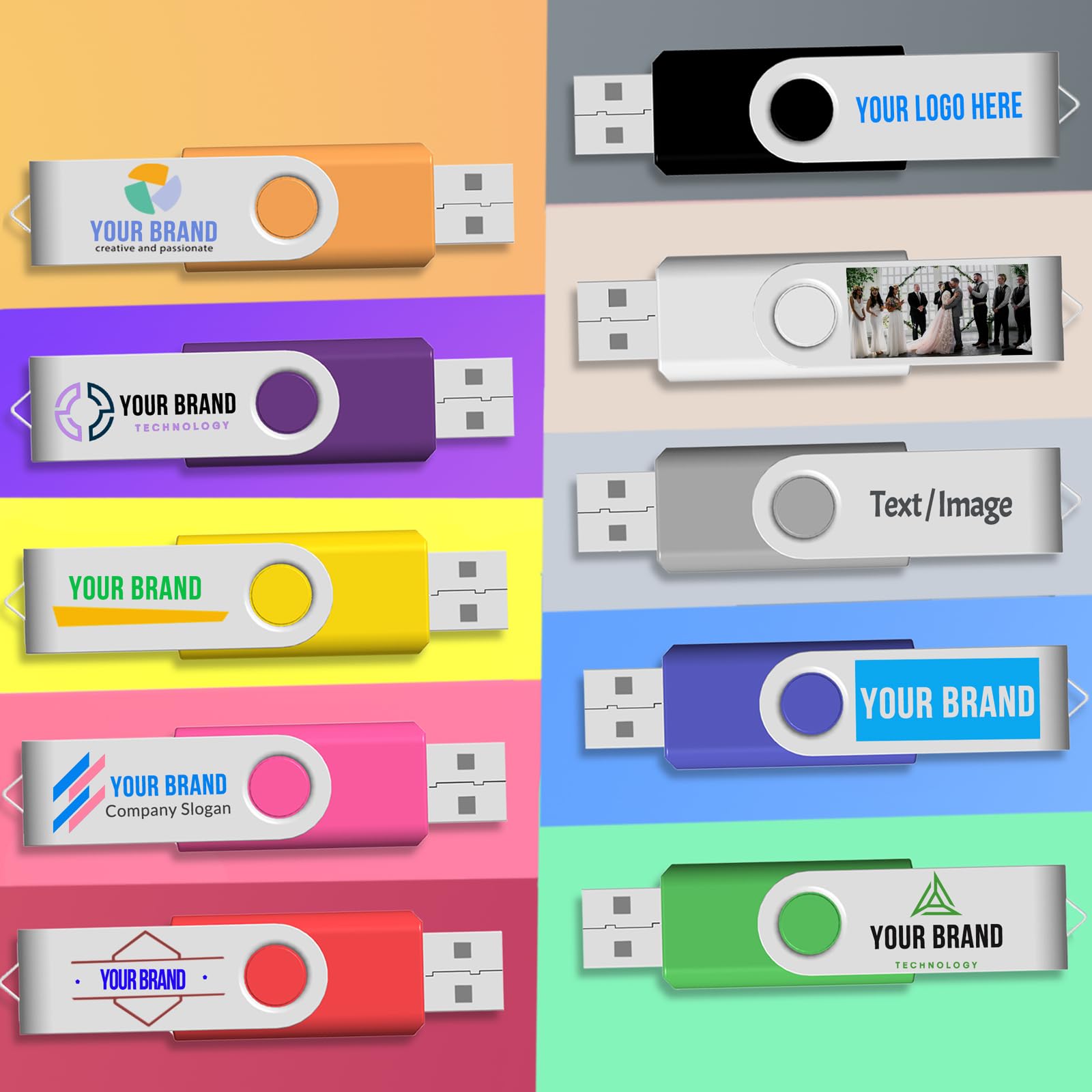 Custom USB Flash Drive 32GB 100 Pack - Logo Printed Promotional Gifts for Business Branding
