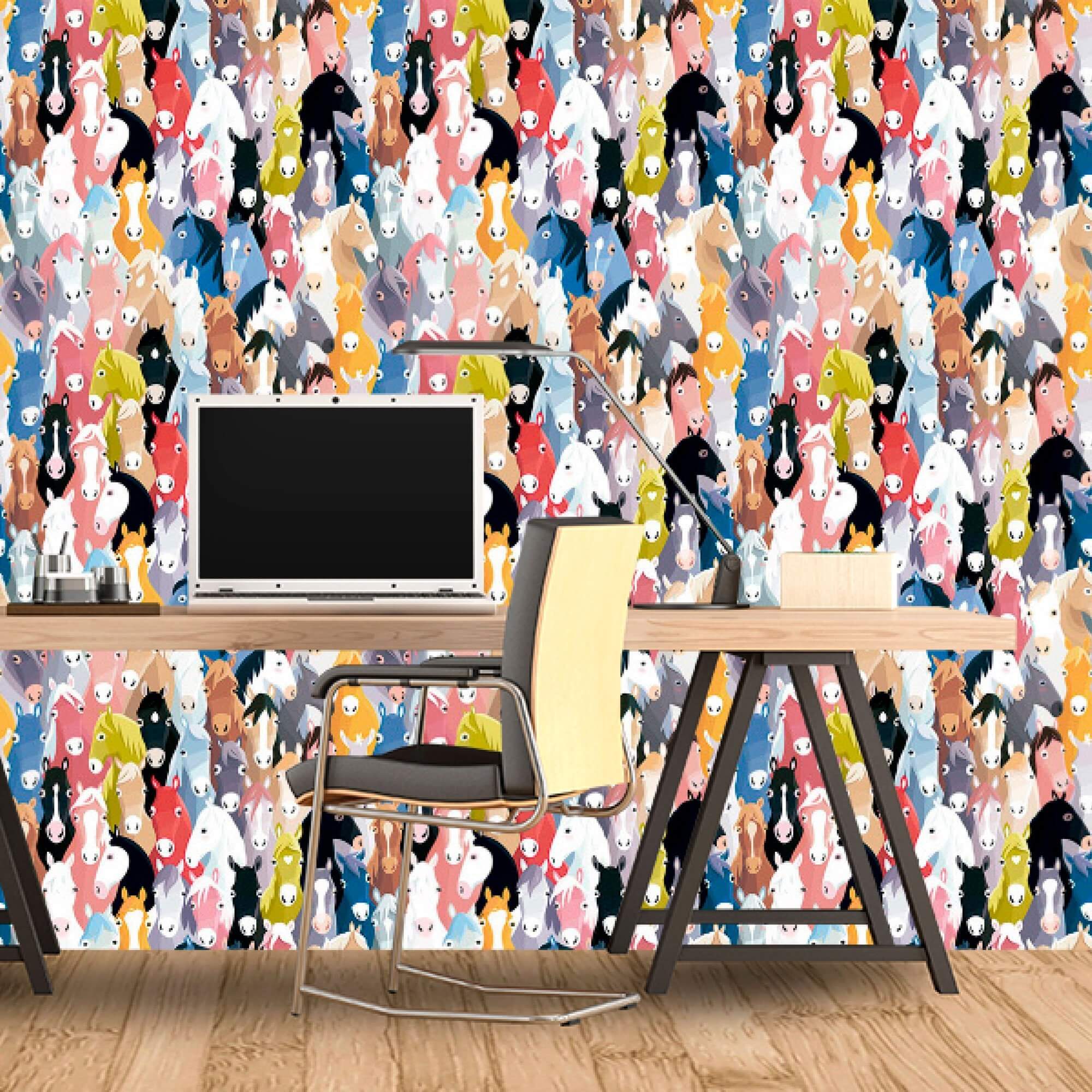 White Horse Animal Print Peel and Stick Removable Wallpaper - Self-Adhesive Decorative Wallpaper for Bedroom, Nursery, Living Room, Dorm Decor - Easy to Install & Remove (Design 1267)