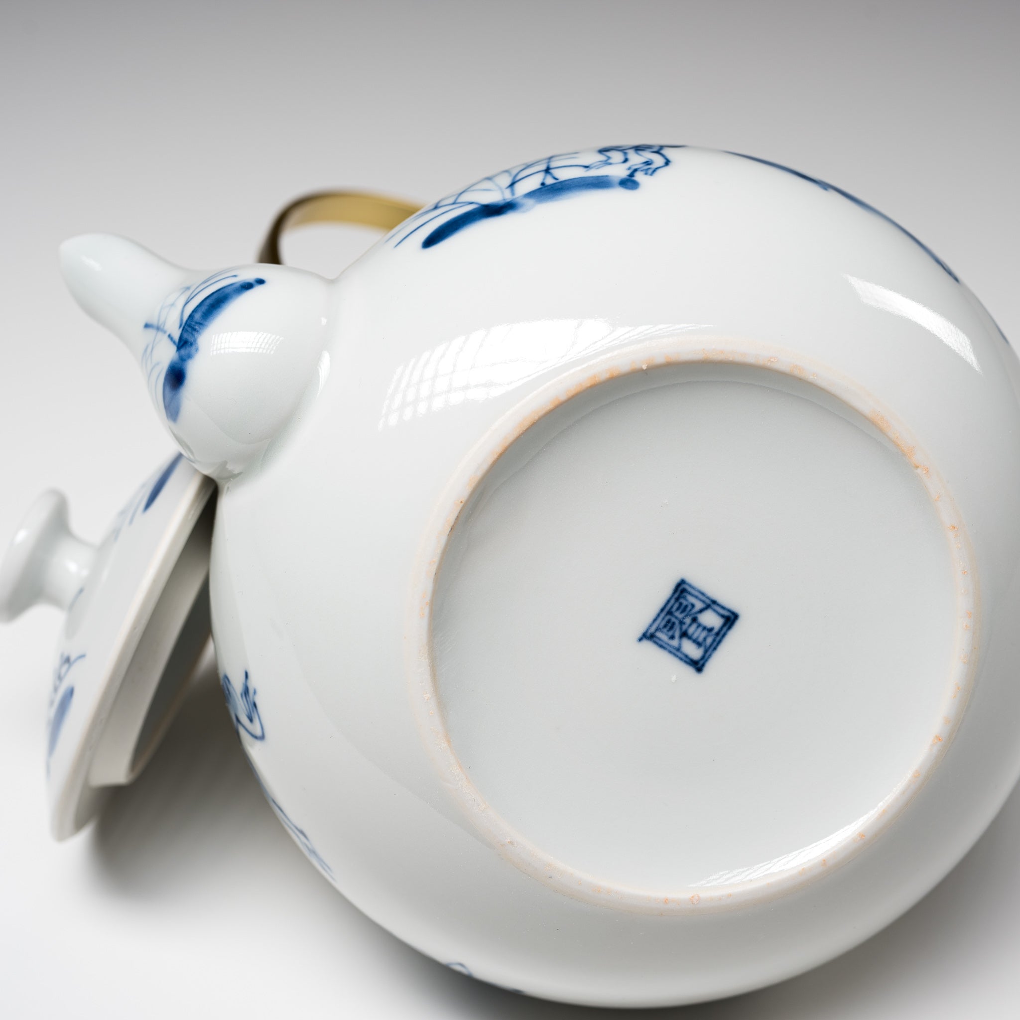 Handmade Kyo Kiyomizu Ware Sometsuke Kozanji Teapot with Rattan Handle - Authentic Japanese Ceramic Teapot for Tea Ceremony & Home Decor