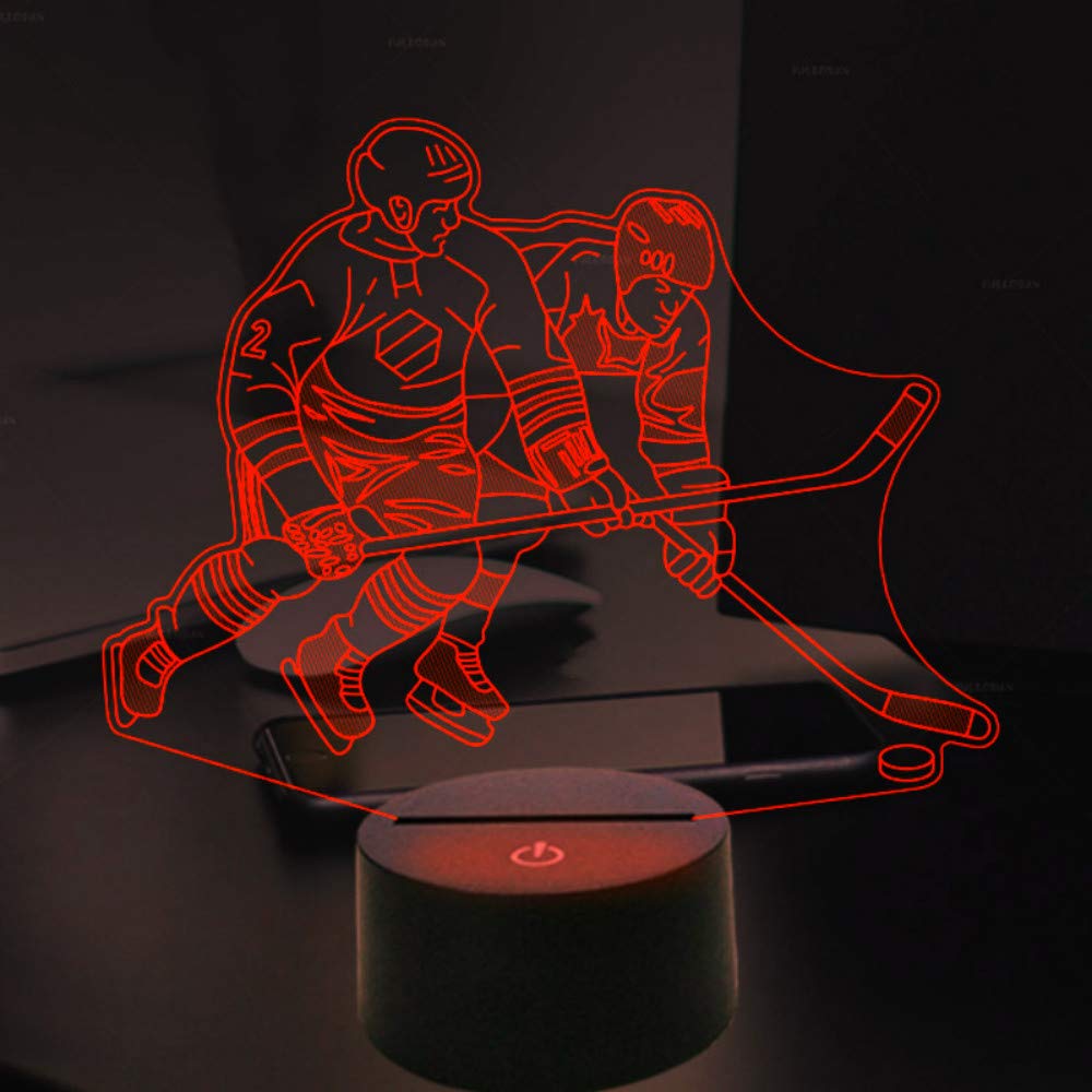 3D Ice Hockey Player Night Light - Touch Switch LED Table Lamp with 7 Color Changing Modes, Optical Illusion Decor for Desk, Bedroom, Kids Room - Perfect Gift for Christmas, Birthday & Home Decor