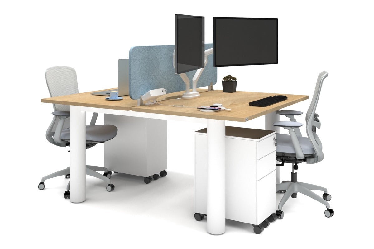 Quadro Cylinder Leg 2-Person Office Workstation Desk [1200L x 800W with Cable Management] - Perfect for Collaborative Workspaces & Modern Home Offices