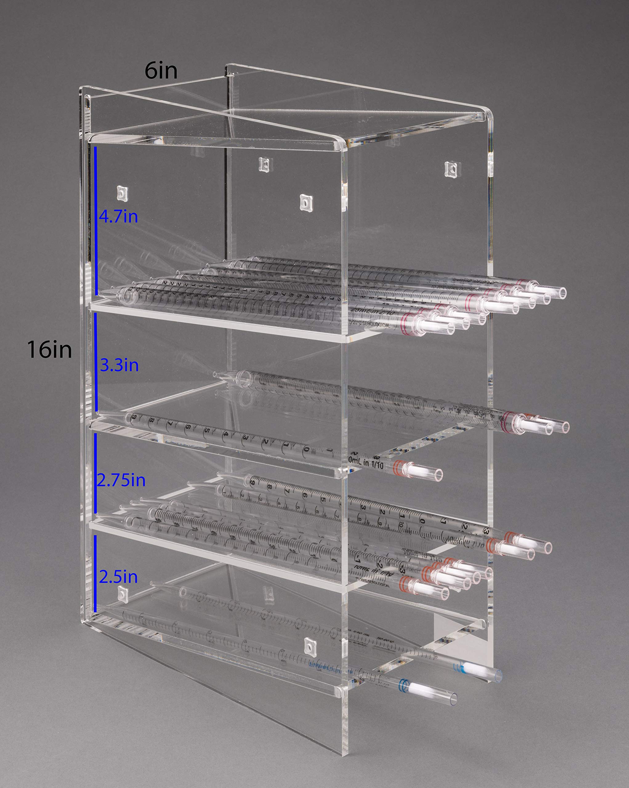 Extra Wide Acrylic Serological Pipette Holder - Lab Countertop Organizer for 5ml/10ml/25ml Pipettes | Perfect for Medical Labs, Research Facilities & Science Classrooms