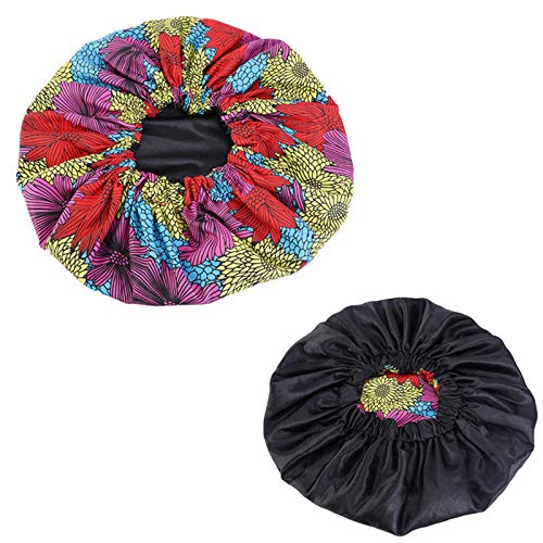 Qianmome Women's Double Layer Extra Large Satin Sleep Bonnet with African Ankara Print - Soft Hair Protection for Nighttime & Travel Use