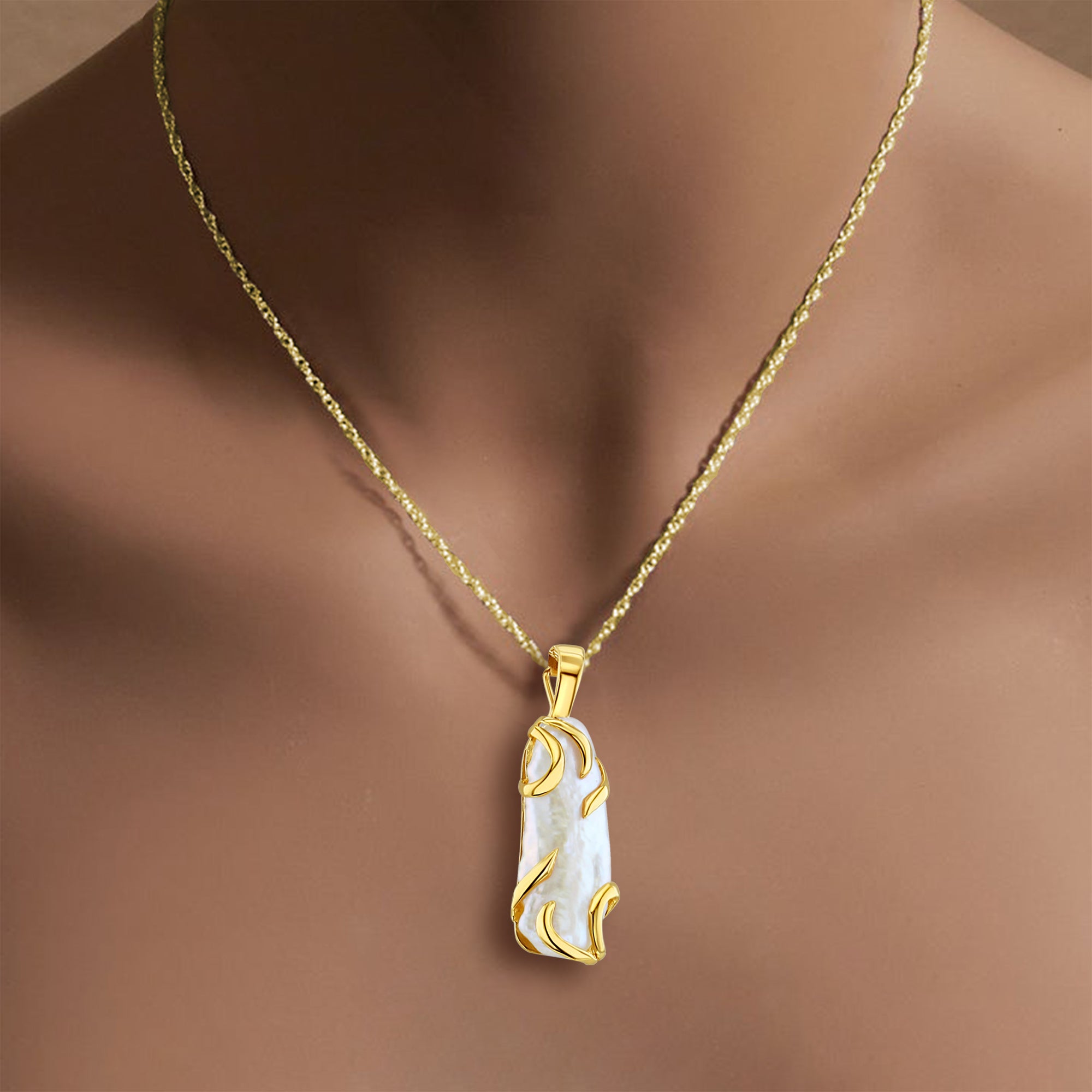 Elegant Rice Pearl Pendant Necklace with 14K Gold Accents - Perfect for Weddings, Anniversaries & Special Occasions