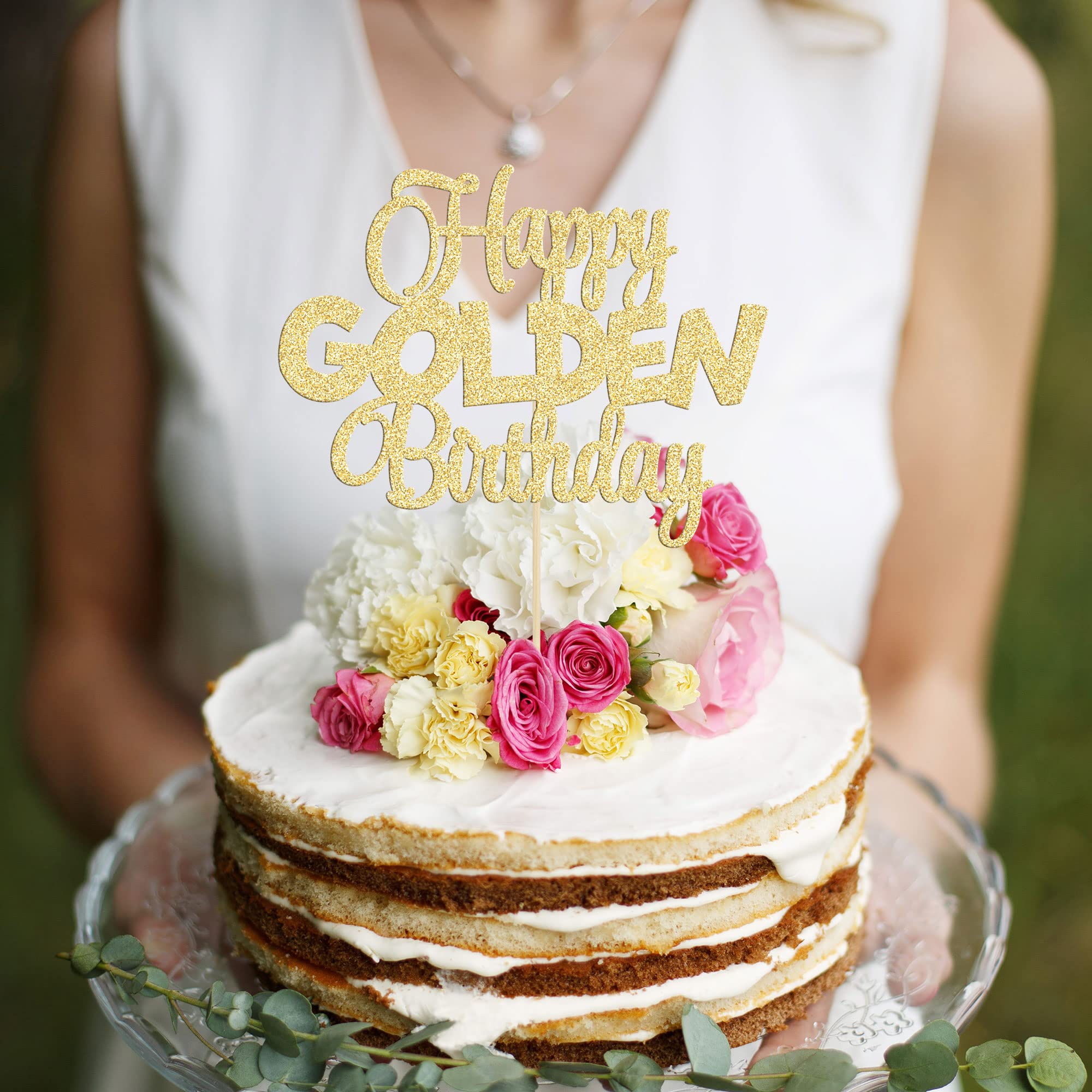 Golden Birthday Cake Topper for 1st, 10th, 15th, 18th, 21st, 25th, 30th, 40th, 50th, 60th, 70th, 80th, 90th & 100th Birthday Celebrations - Elegant Party Decorations for Milestone Birthdays, Anniversaries & Special Occasions