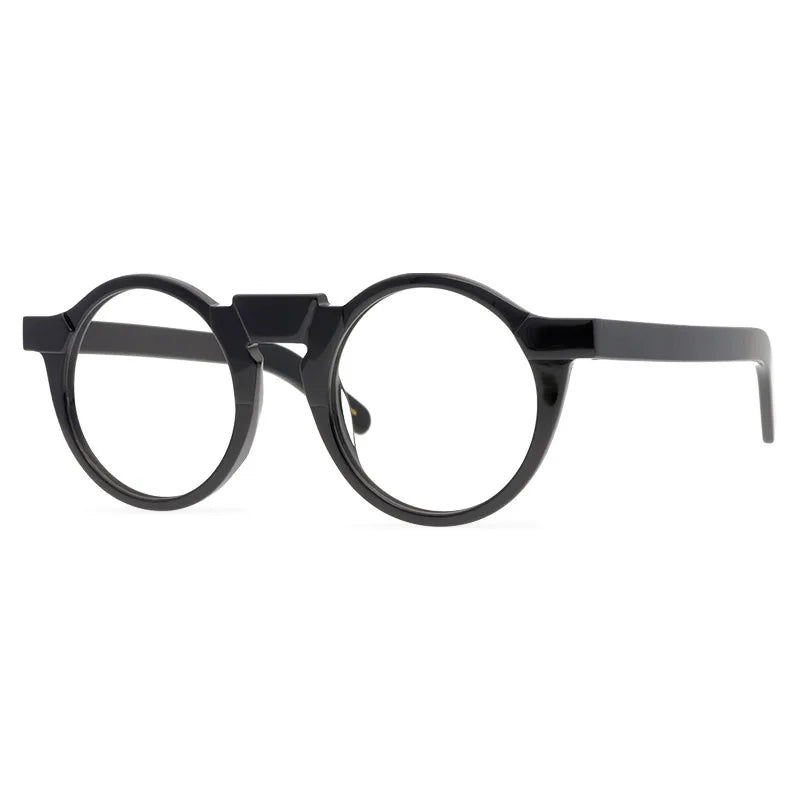 Black Unisex Full Rim Acetate Round Eyeglasses 1465 - Stylish & Comfortable Glasses for Men & Women - Perfect for Reading, Work, and Everyday Wear