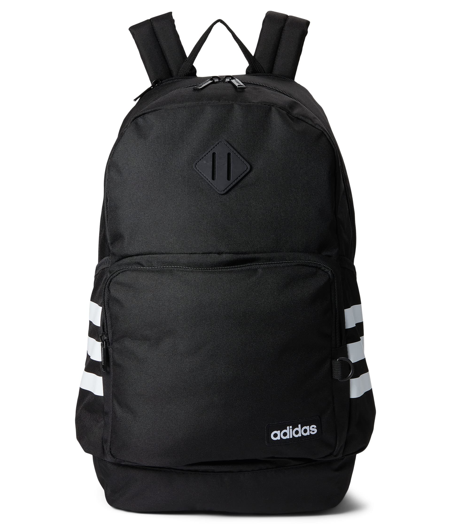 adidas Classic 3-Stripe Durable Backpack for School, Sports & Travel - Water-Resistant Laptop Book Bag with Multiple Pockets (Black/White, One Size) - Perfect for Students, Gym & Everyday Use