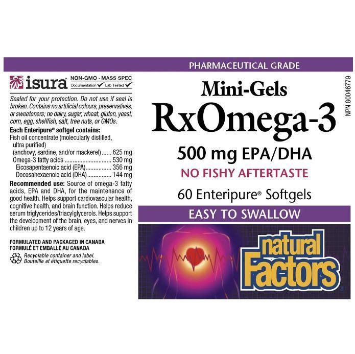 Natural Factors Rx Omega-3 Mini Gels - 500mg EPA/DHA per Softgel - 120 Count - Premium Fish Oil Supplement for Heart & Brain Health - Supports Joint Function & Healthy Inflammation Response - Ideal for Active Lifestyles & Daily Wellness