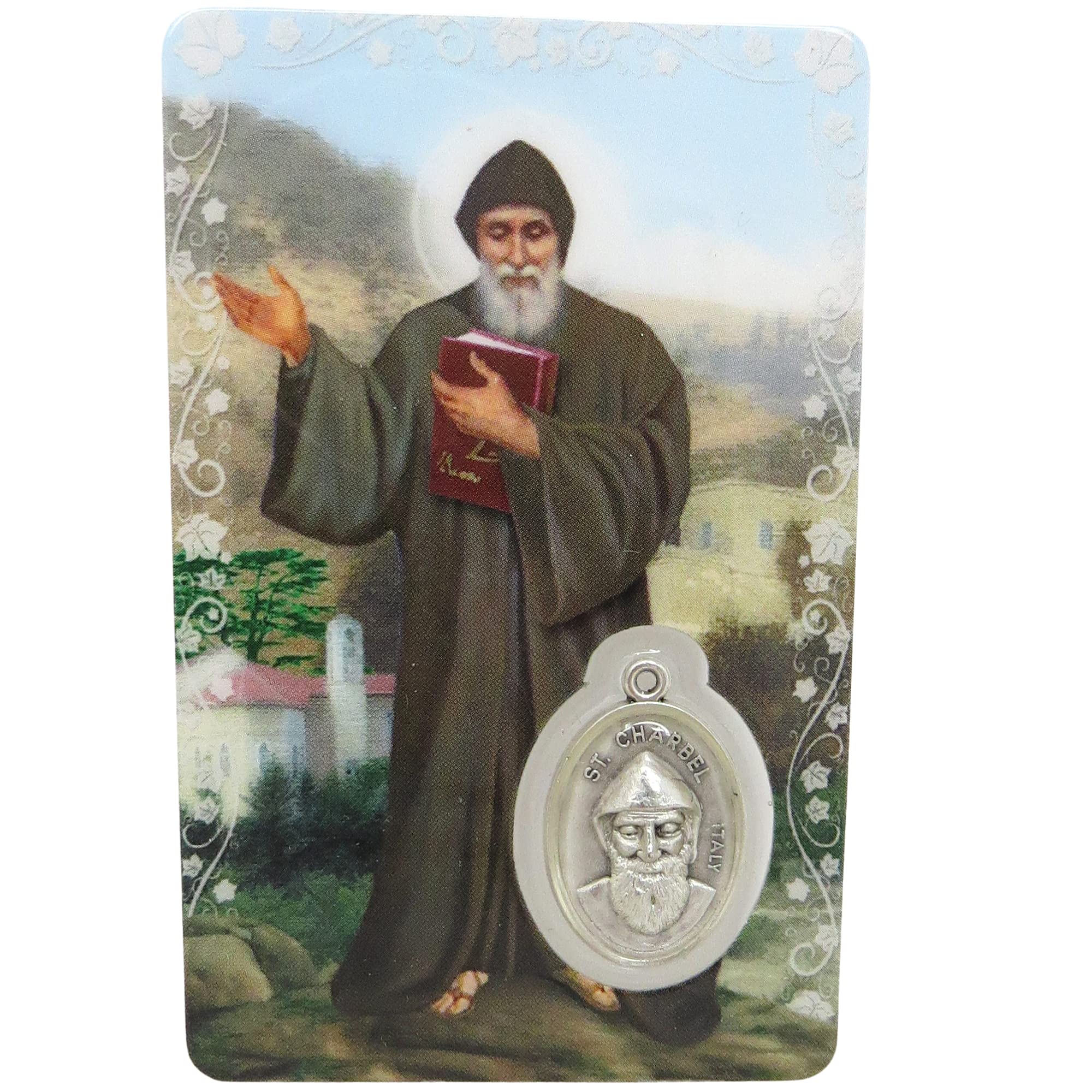 Needzo Saint Charbel Prayer Card Set - 3 Pack with Medal & Backside Prayers | Catholic Saint Bookmark & Bible Page Holder | 3.375 Inch Devotional Gift for Faithful (Ideal for Prayer Time, Bible Study & Spiritual Gifts)