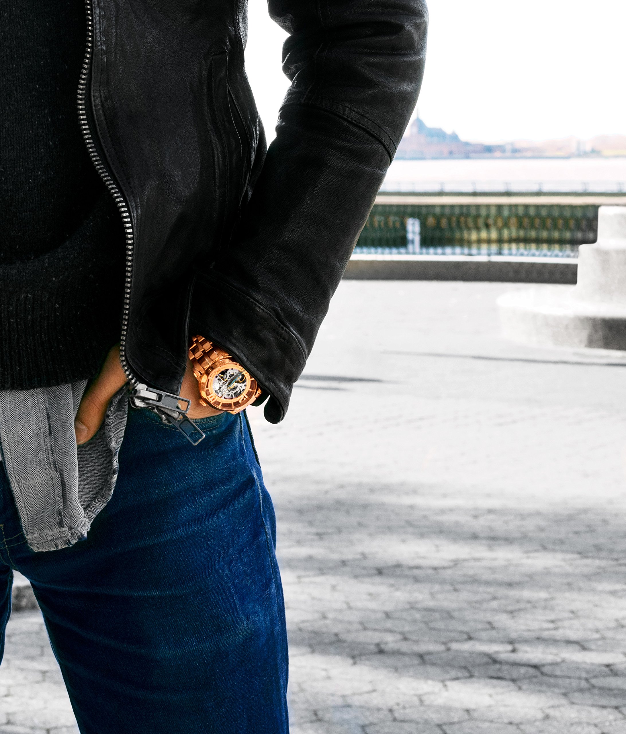Stuhrling Original Men's Skeleton Automatic Watch - Self Winding Mechanical Dress Watch - Winchester 44 Elite in Rose Gold - Perfect for Business, Formal Events & Luxury Gifts