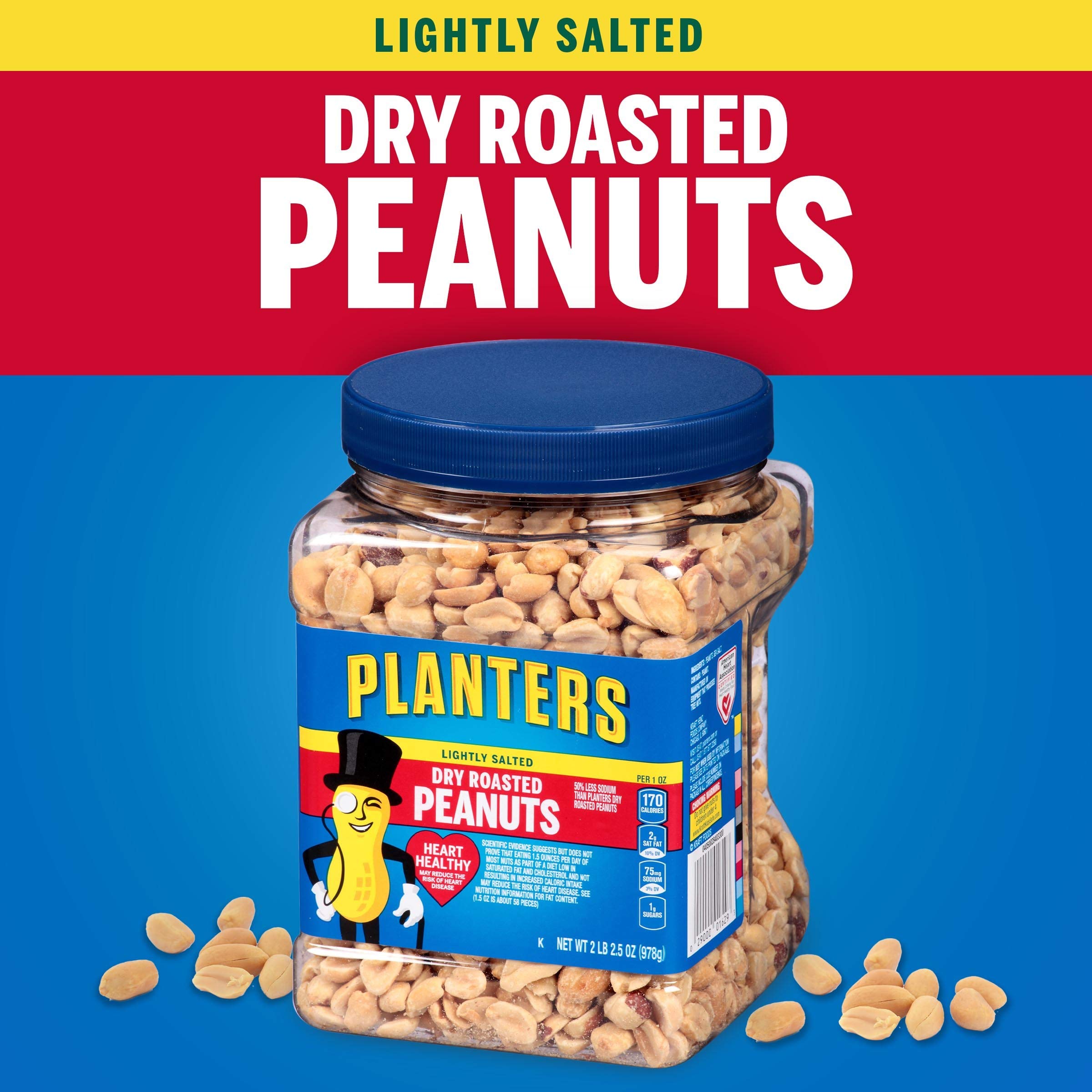 Dry Roasted Lightly Salted PLANTERS Peanuts - 6 Pack (2.2 lb Each) | Healthy Protein Snacks for Adults | Perfect for Office, Hiking & Game Day Parties