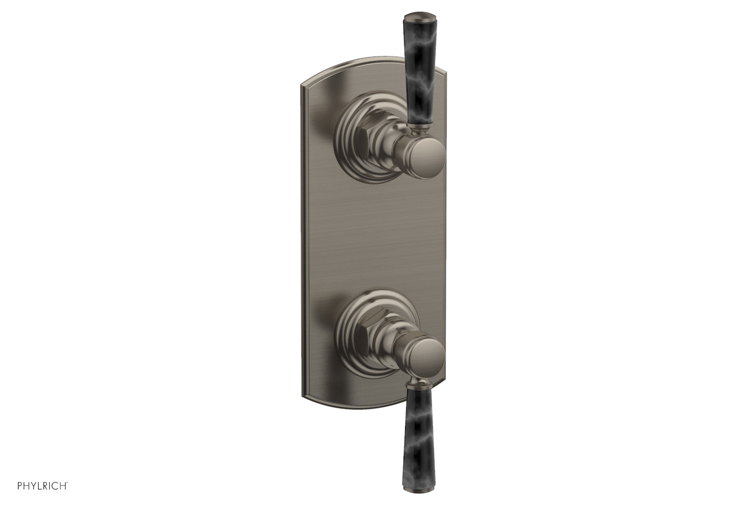 HEX TRADITIONAL / HENRI 1/2 Thermostatic Shower Valve with Volume Control & Diverter - Black Marble Handles (Model 4 155) for Bathroom & Shower Renovation