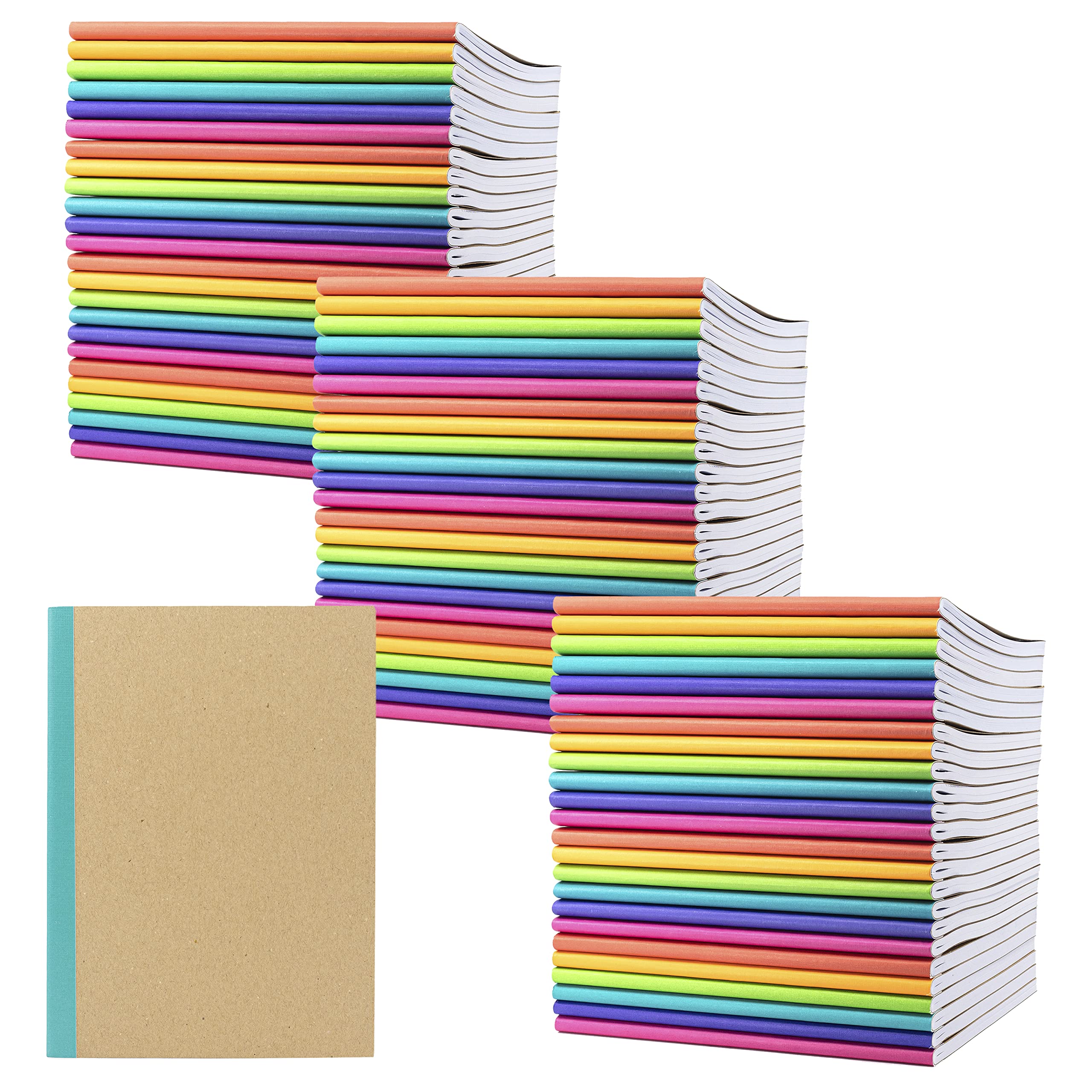 PAPERAGE 72-Pack Composition Notebooks - College Ruled Lined Paper, 120 Pages, Kraft Cover with Rainbow Spines, 8