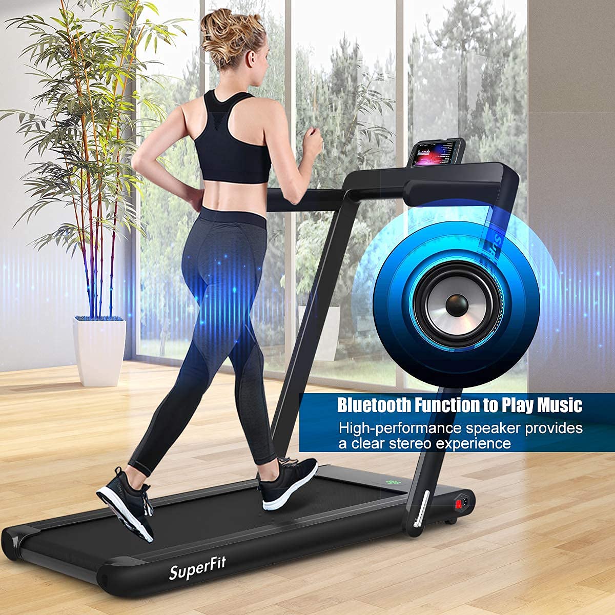 GYMAX 2.25HP Foldable Walking Pad Treadmill with Smart App, Remote Control & Bluetooth - Under Desk Portable Running Machine for Home Office - Compact Fitness Equipment for Small Spaces (Ideal for Workouts, Home Gym & Office Exercise)