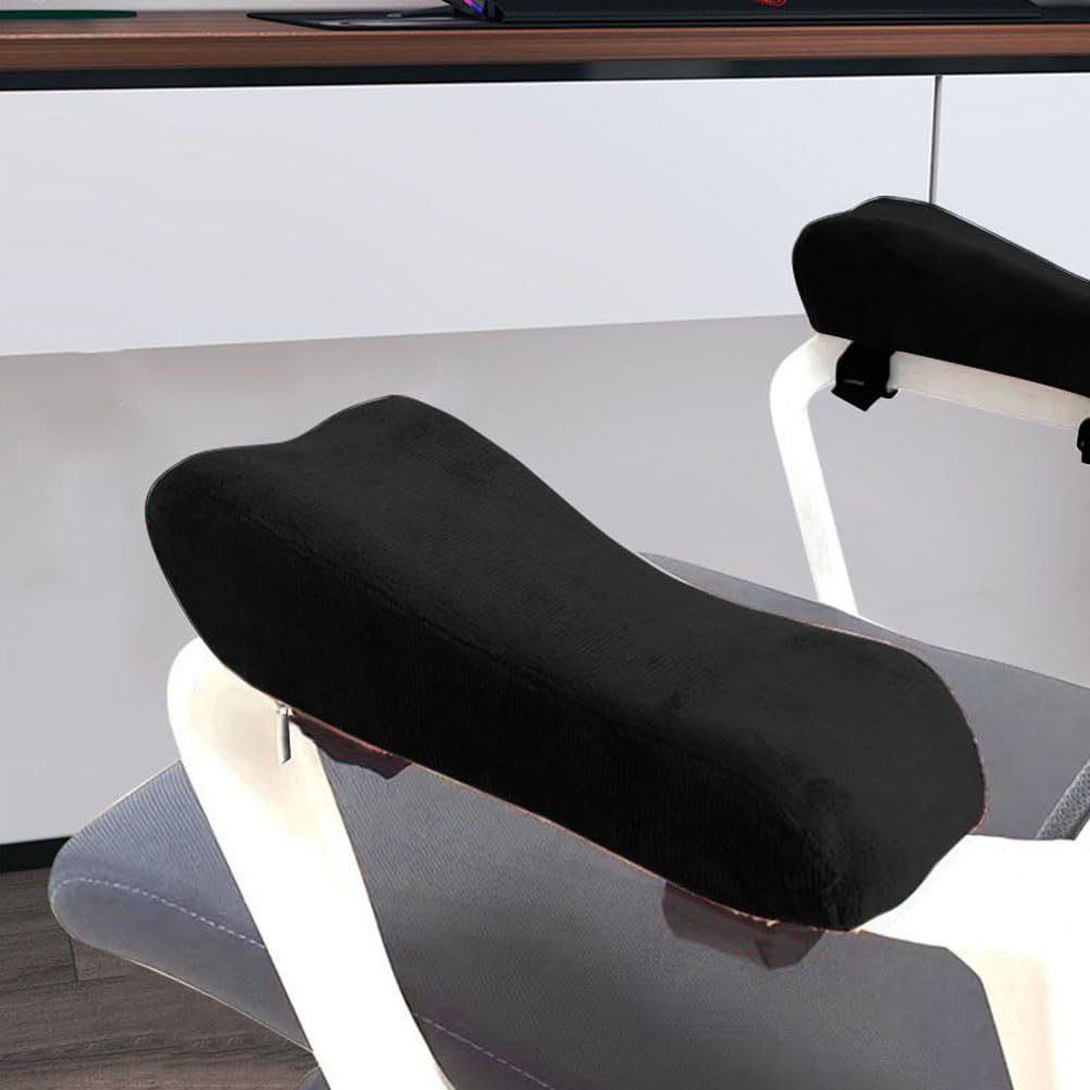 MINDRA 2 Pack Memory Foam Armrest Pads - Ergonomic Cushion Covers for Office Chairs, Gaming Chairs & Desk Chairs (Black, One Size) - Reduce Fatigue & Improve Comfort for Long Work Sessions & Gaming Marathons