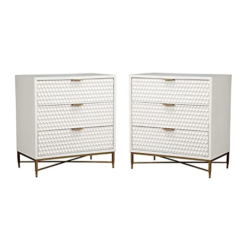White Small Wood 3-Drawer Accent Chest Set of 2 - Compact Bedroom Nightstand, Living Room Storage & Entryway Organizer | Home Square
