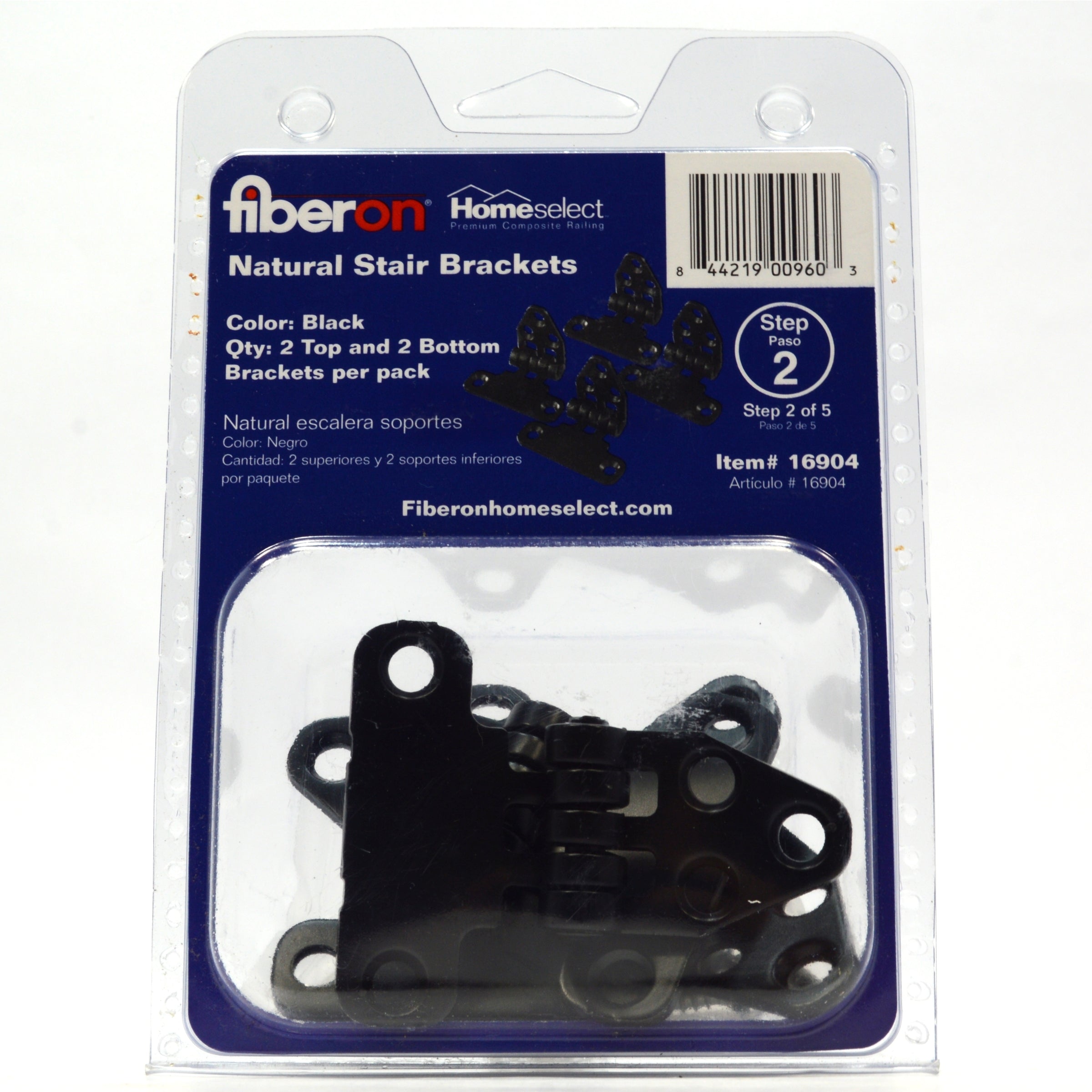 FIBERON Natural Stair Brackets No. 16904 - Black (2 Top & 2 Bottom) - Heavy Duty Metal Stair Support for Outdoor Deck & Staircase Construction