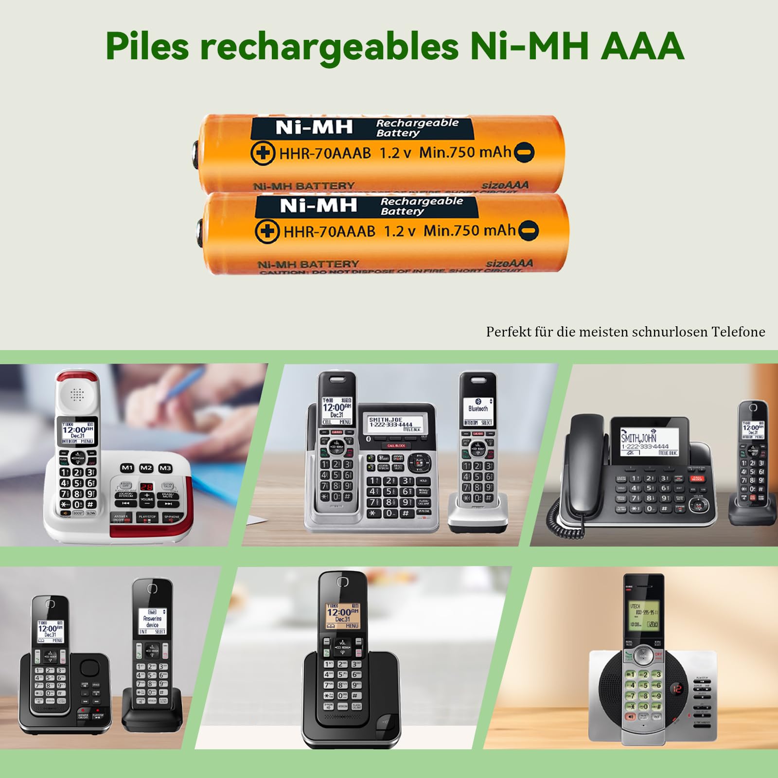 4-Pack 1.2V 750mAh NiMH AAA Rechargeable Batteries for Gigaset & Panasonic Cordless Phones - Long Lasting Power for Home & Office Use