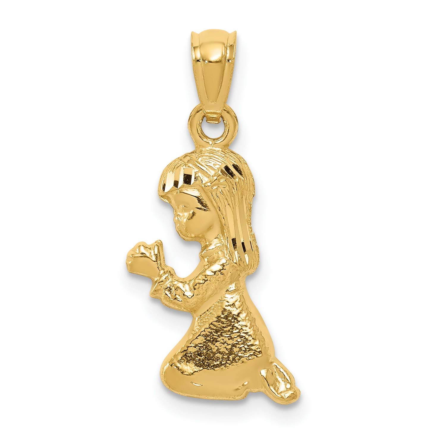 14K Yellow Gold Praying Kneeling Girl Pendant Necklace - 23mm x 10mm Religious Jewelry for Women - Perfect for Baptism, First Communion & Spiritual Gifts