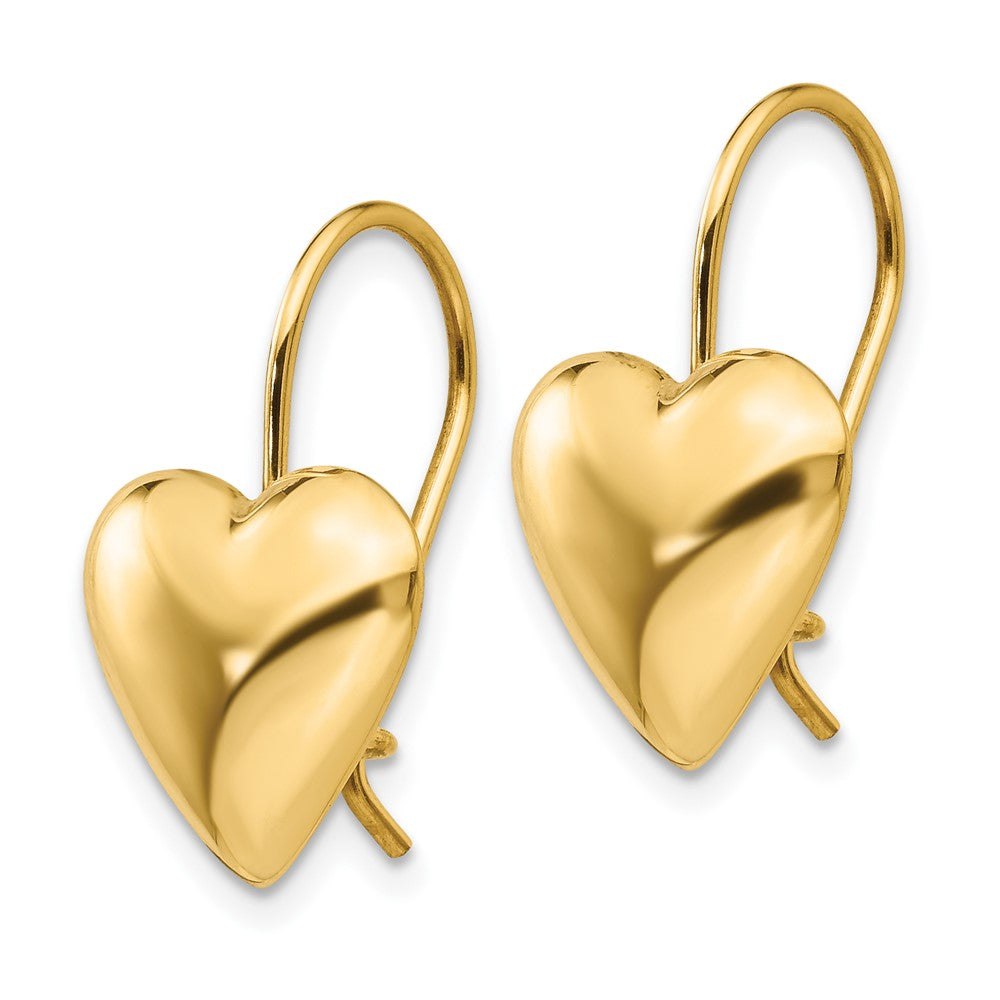 11.5mm Gold Polished Puffed Heart Kidney Wire Earrings (Model H1042) - Perfect for Valentine's Day Gifts, Anniversary Presents & Romantic Date Nights
