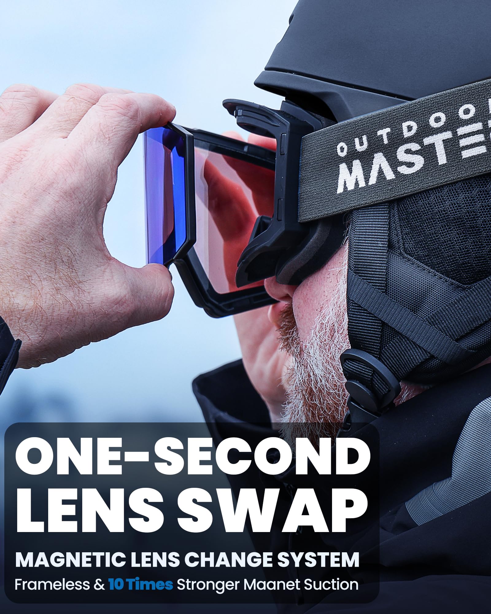 OutdoorMaster Falcon Ski Goggles with ZEISS Lens - Anti-Fog OTG Snowboard Goggles, Magnetic Interchangeable Lens for Men & Women - Perfect for Skiing, Snowboarding & Winter Sports