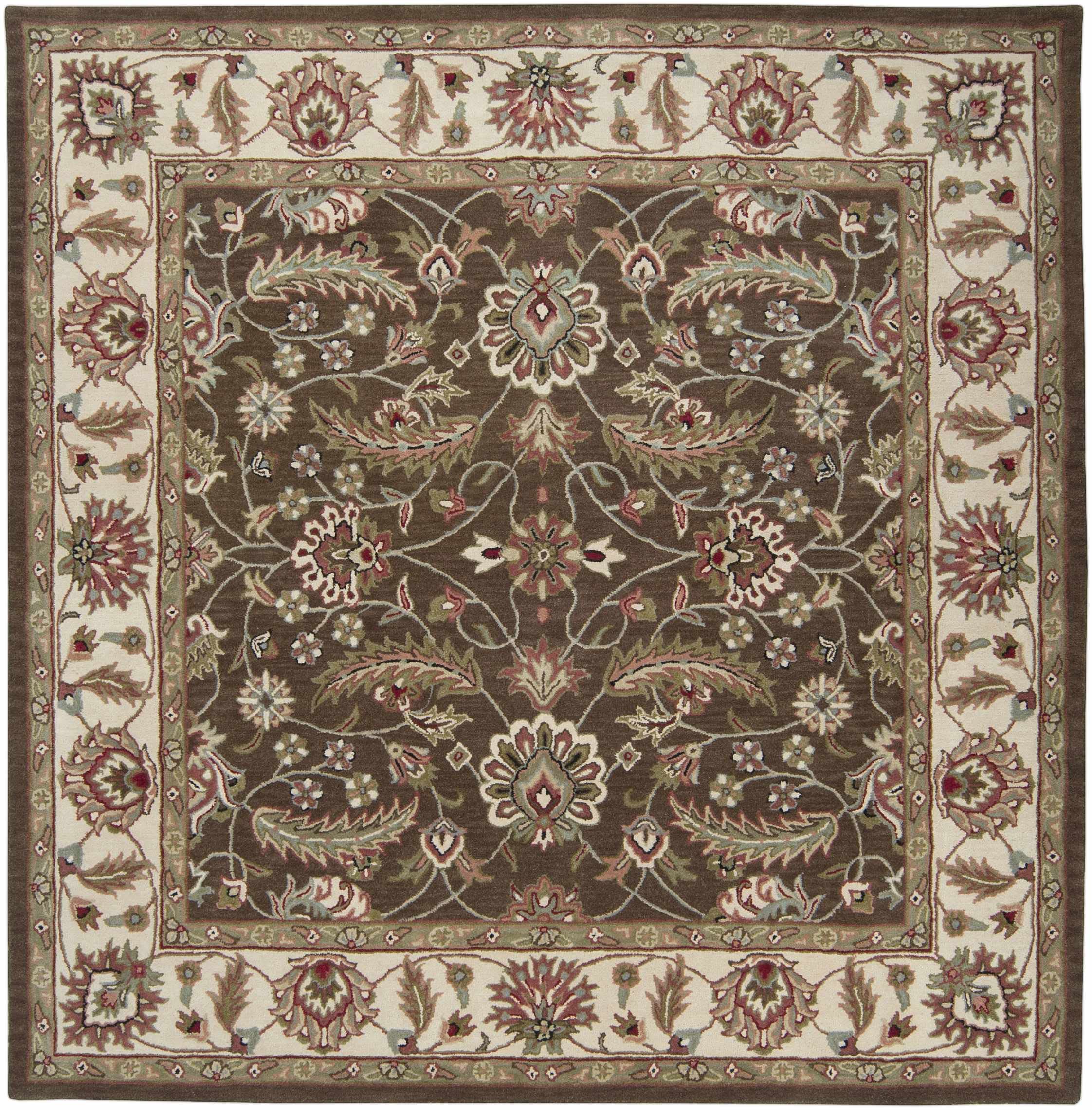 Hauteloom Eupora Wool Round Area Rug 8' - Traditional Brown Black Red Design - Soft & Durable for Living Room, Bedroom, Office - Perfect for Home Decor & Cozy Spaces