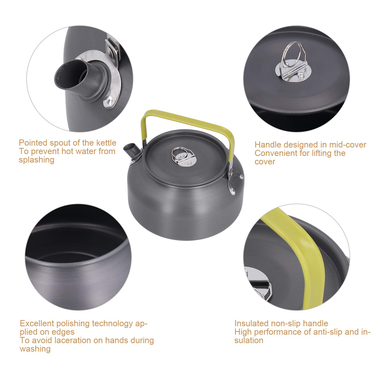 1.2L Aluminum Alloy Portable Camping Kettle - Lightweight Stovetop & BBQ Water Pot with Carry Bag for Hiking, Backpacking & Outdoor Adventures