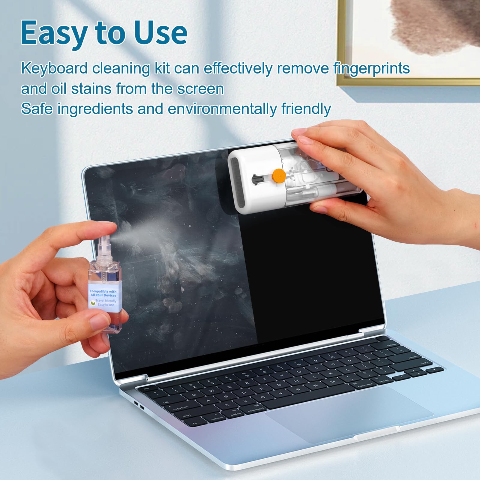 Keyboard Cleaner Laptop Cleaning Kit - All-in-One Computer Tech Brush with AirPod Cleaner, Electronic Screen Cleaner for MacBook, iPhone, Gaming Accessories - Perfect for Home, Office, and Travel Use