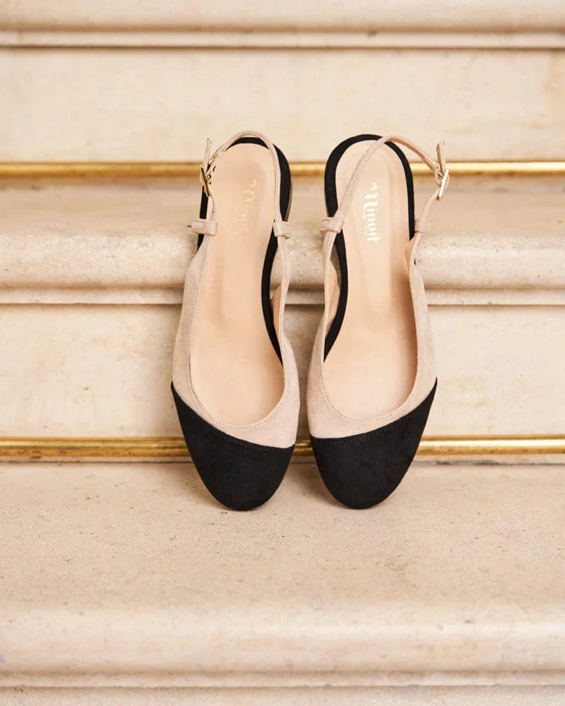 Hortense Vegan Recycled Grain Slingback Pumps for Women - Black & Beige | Comfortable & Stylish Heels for Work, Party & Wedding
