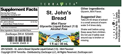 Organic St. John's Bread Glycerite Liquid Extract 1:5 - Mint Flavored Herbal Supplement (1 oz, 3-Pack) | Natural Stress Relief & Sleep Aid | Perfect for Tea, Smoothies & Wellness Routines
