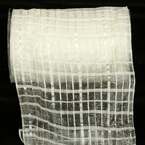 Ivory and Sheer Check Wired Craft Ribbon - 6