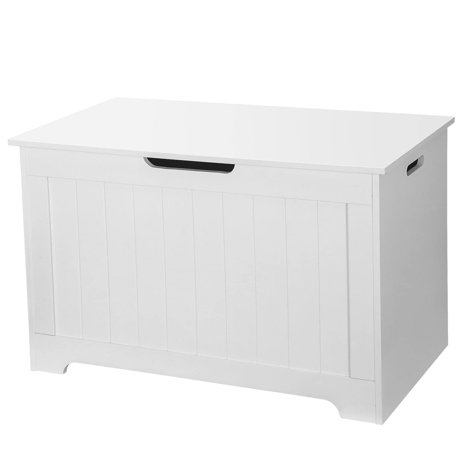 GXK White Wooden Toy Storage Box with Lift Top & Safety Hinges - Entryway Bench, Kids Room Organizer, Playroom Storage Solution