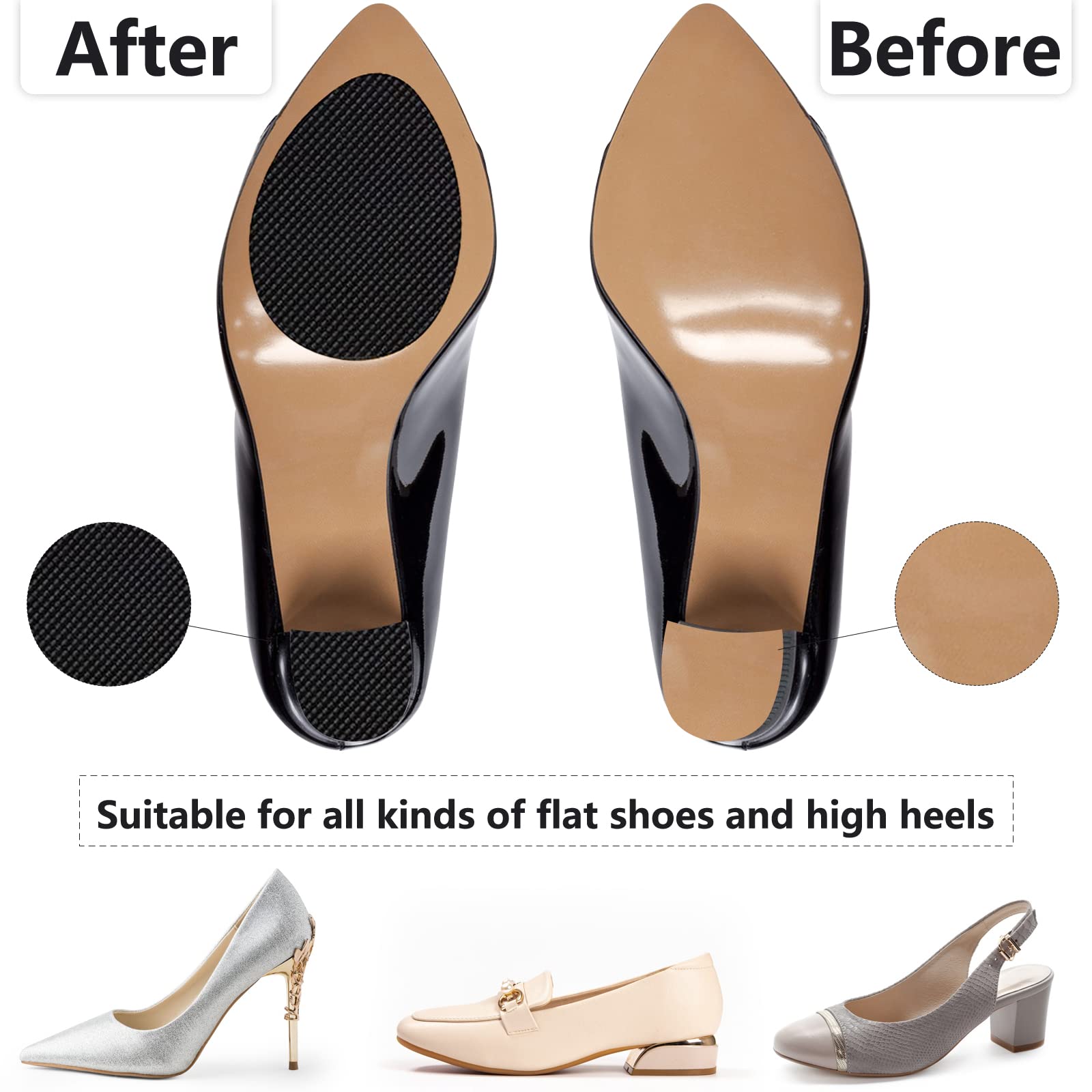 24Pcs Non-Skid Shoe Pads - Anti-Slip Self-Adhesive Rubber Grips for High Heels & Boots | Wear-Resistant Noise Reduction Sole Pads for Men & Women (Black) | Perfect for Work, Parties & Daily Wear