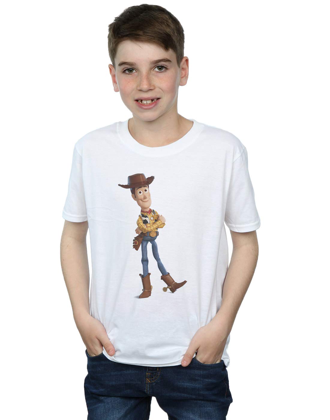 Disney Toy Story 4 Sheriff Woody Graphic T-Shirt for Boys - White Cotton Tee (Ages 9-11) - Perfect for Birthday Gifts, School Wear & Disney Theme Parties