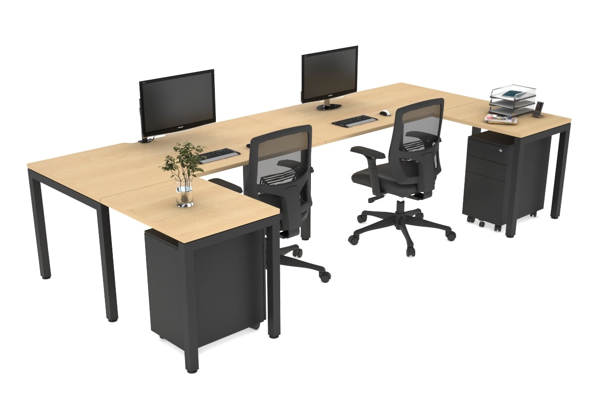 Quadro Square Legs 2-Person Corner Workstation - U-Shaped Office Desk with Black Frame [1400L x 1800W with Cable Management] - Perfect for Home Office, Shared Workspaces & Collaborative Environments