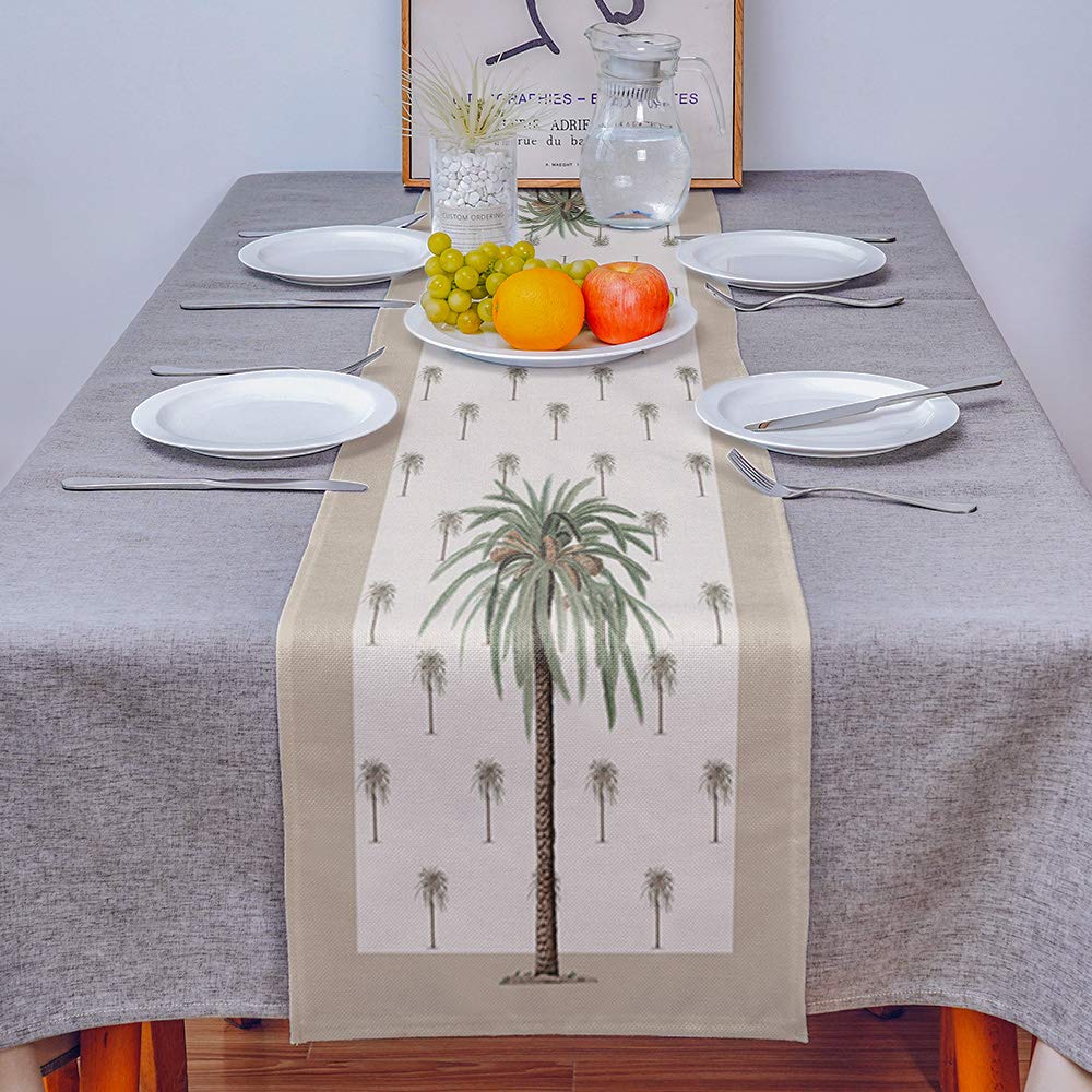 70 Inch Tropical Palm Tree Table Runner - Cotton Polyester Blend for Family Dinners, Weddings & Parties - Perfect for Indoor/Outdoor Dining Decor