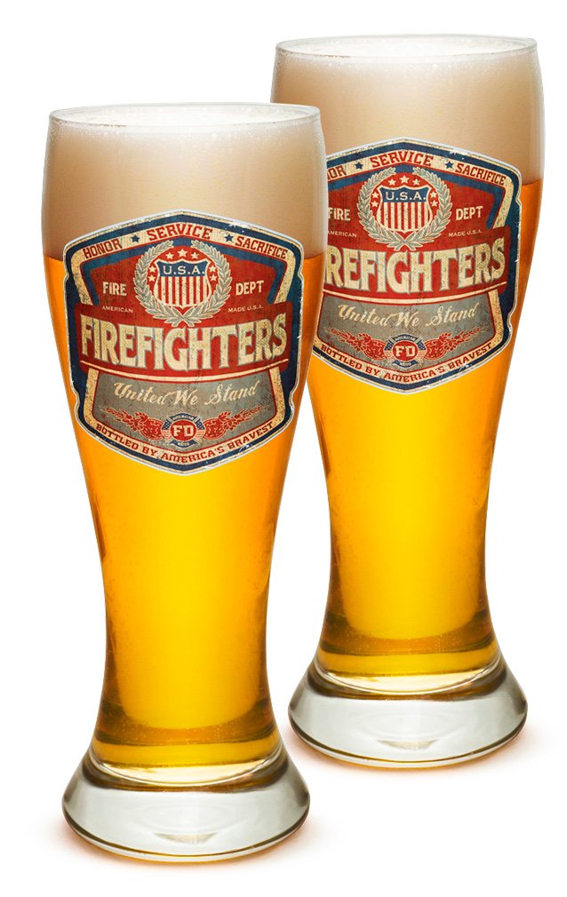 Erazor Bits Pilsner Beer Glasses Set of 24 (23 Oz) - Firefighter Gifts for Men & Women - Denim Fade Label Barware - Perfect for Parties, BBQs, and Home Bars