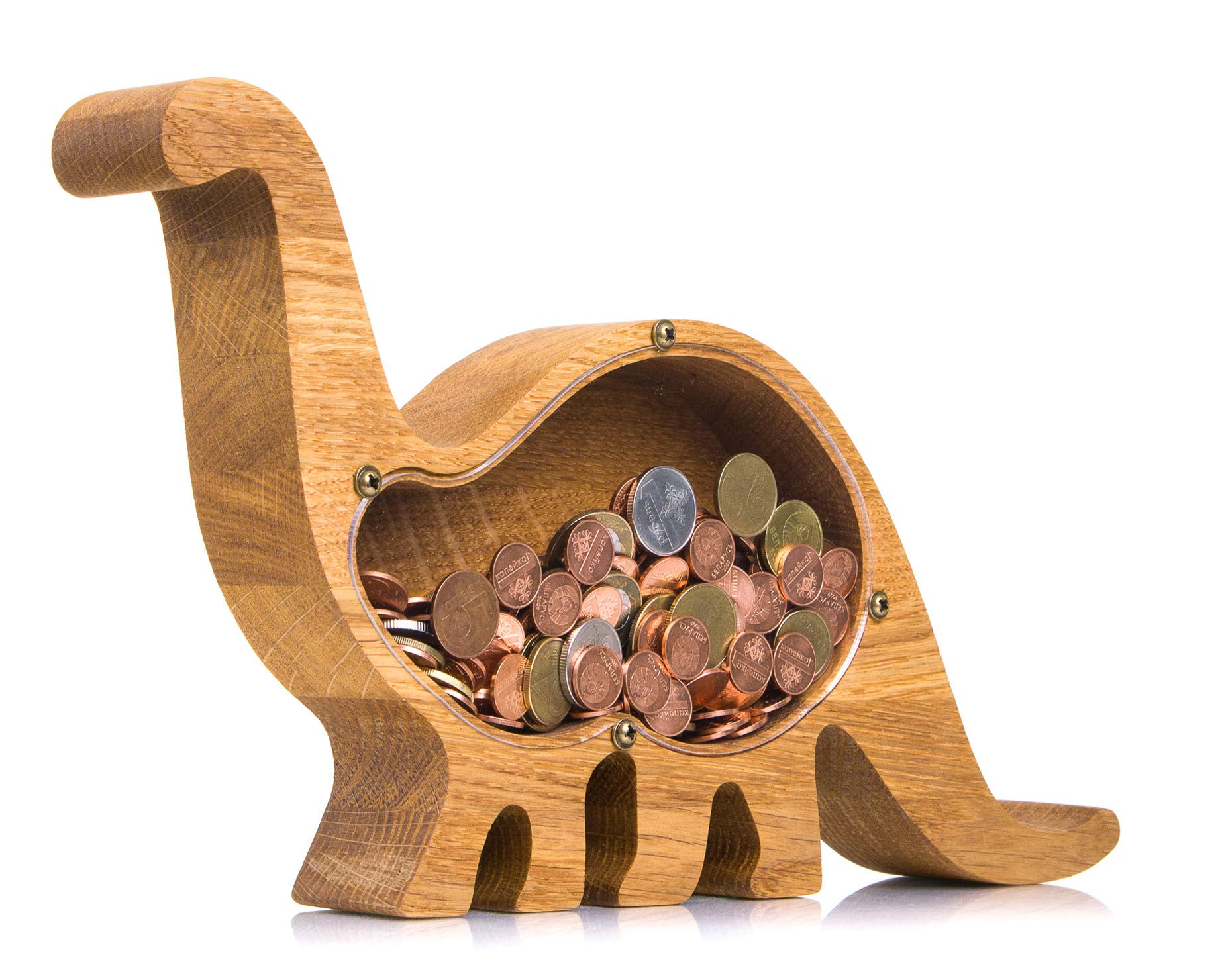 Personalized Dinosaur Piggy Bank - Montessori & Waldorf Wooden Money Box for Kids - Unique Baby Shower, Christmas & Birthday Gift for Boys & Girls - Nursery Decor in 2 Sizes | Encourage Savings & Learning Through Play