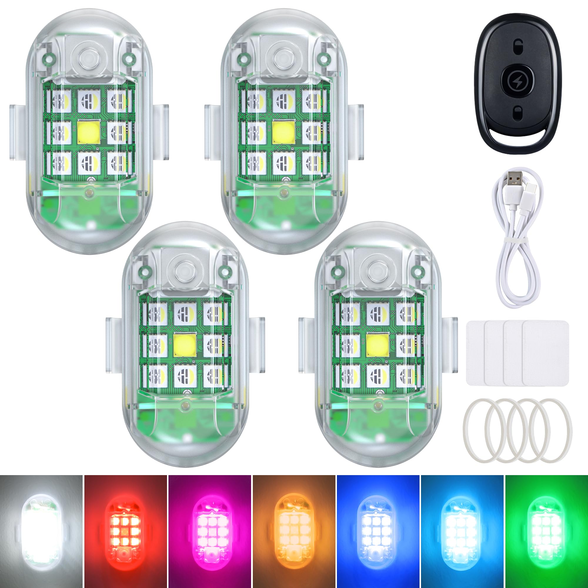 AnnBay LED Anti-Collision Warning Lights with Remote Control - Mini Magnetic Battery Operated Strobe Lights for Drones, Riding Vehicles & Safety - High Brightness Color-Changing Flashing Lights (4 Pack) - Perfect for Nighttime Visibility & Emergency Signaling