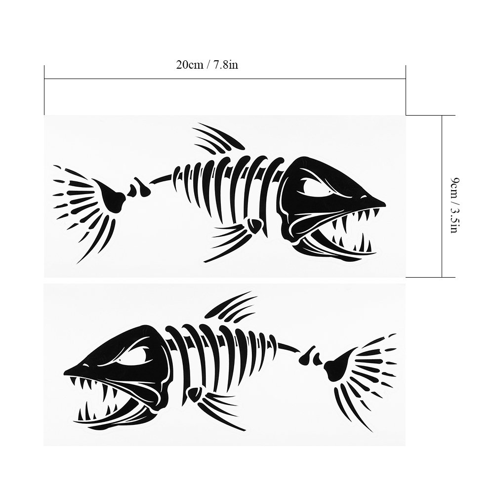 Lixada Fish Teeth Mouth Stickers - 2 Pack Skeleton Fish Decals for Fishing Boats, Canoes & Kayaks - Durable Vinyl Graphics Accessories for Outdoor Water Sports