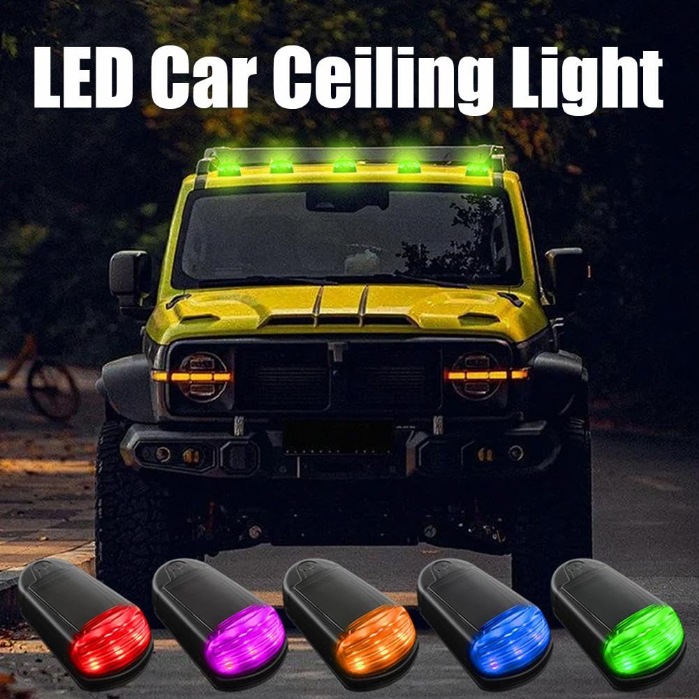 5Pcs Wireless Solar LED Cab Lights for Truck - 2024 New Punch-Free Roof Lights with 7 Colors & App Control - Universal Car Accessories for Off-Roading, Camping & Night Driving
