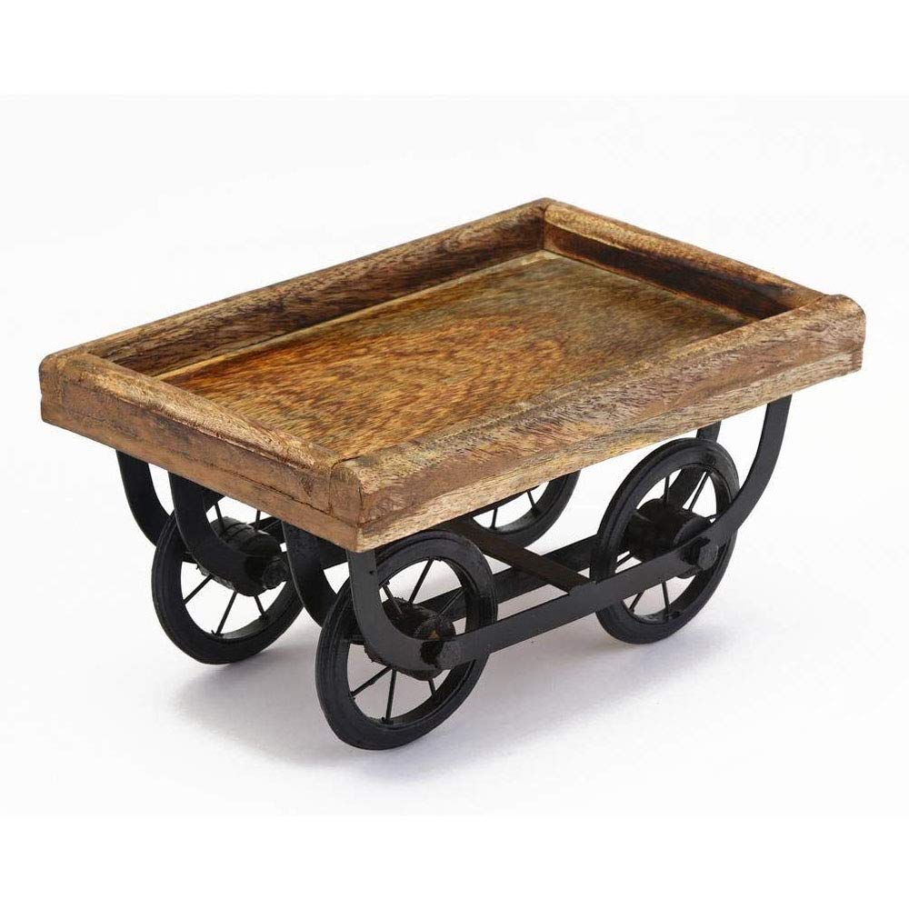 Sharvgun 4-Wheel Wooden Snack Serving Tray Cart - Brown Tea & Snack Platter Trolley for Parties, Cafes, and Home Entertaining