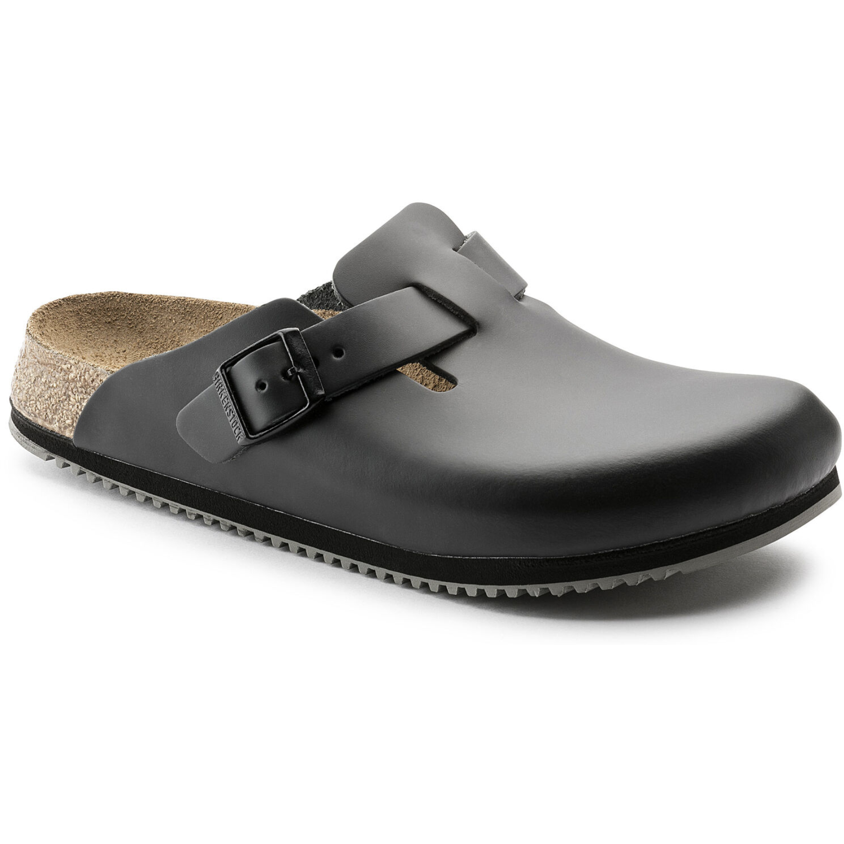 Birkenstock Boston Leather Clogs for Men & Women - Super Grip Non-Slip Classic Footbed - Black Comfortable House Shoes for Indoor/Outdoor Wear