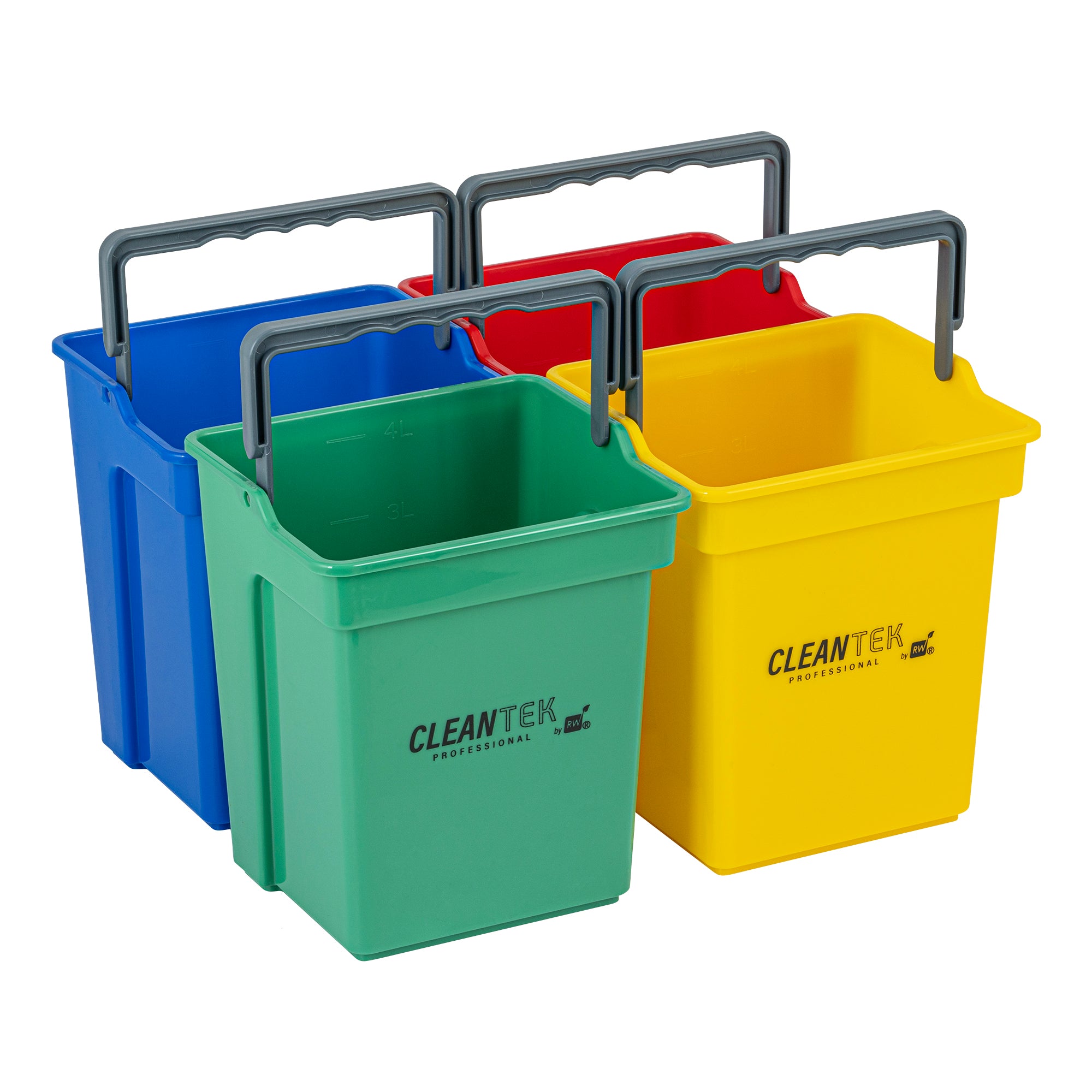 4-Piece Color-Coded Cleaning Bucket Set (Green, Blue, Red, Yellow) - 4 Qt Capacity - Perfect for Home, Office & Commercial Cleaning Organization