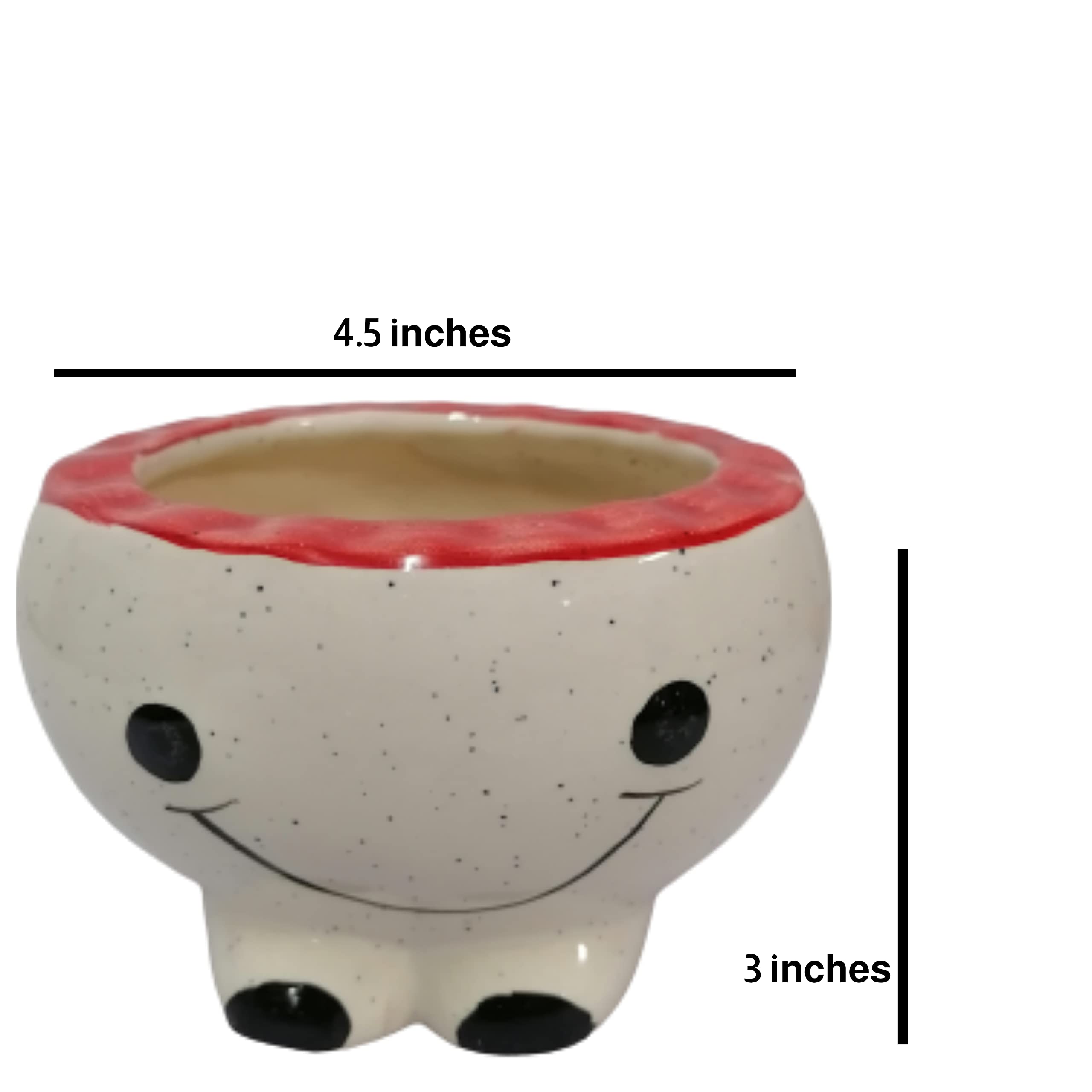 Handmade White Ceramic Smiley Face Planter with Artificial Flower - 3 x 4.5 Inch Small Decorative Pot for Home, Office, Windowsill - Perfect for Succulents, Air Plants & Home Décor in Living Room, Bedroom or Dining Area