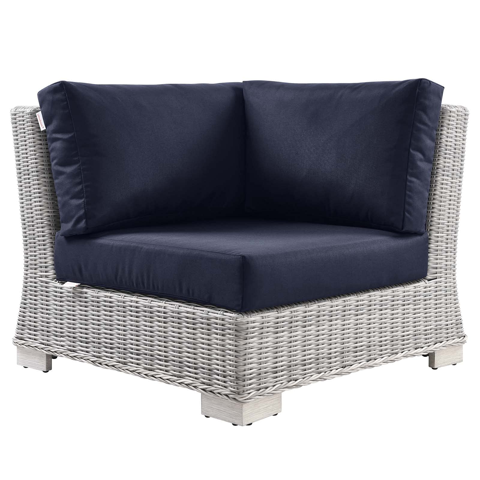 Modern Grey Blue Navy Rattan Wicker Sofa Corner Chair for Outdoor Patio, Balcony, Cafe, Bistro, and Garden Relaxation
