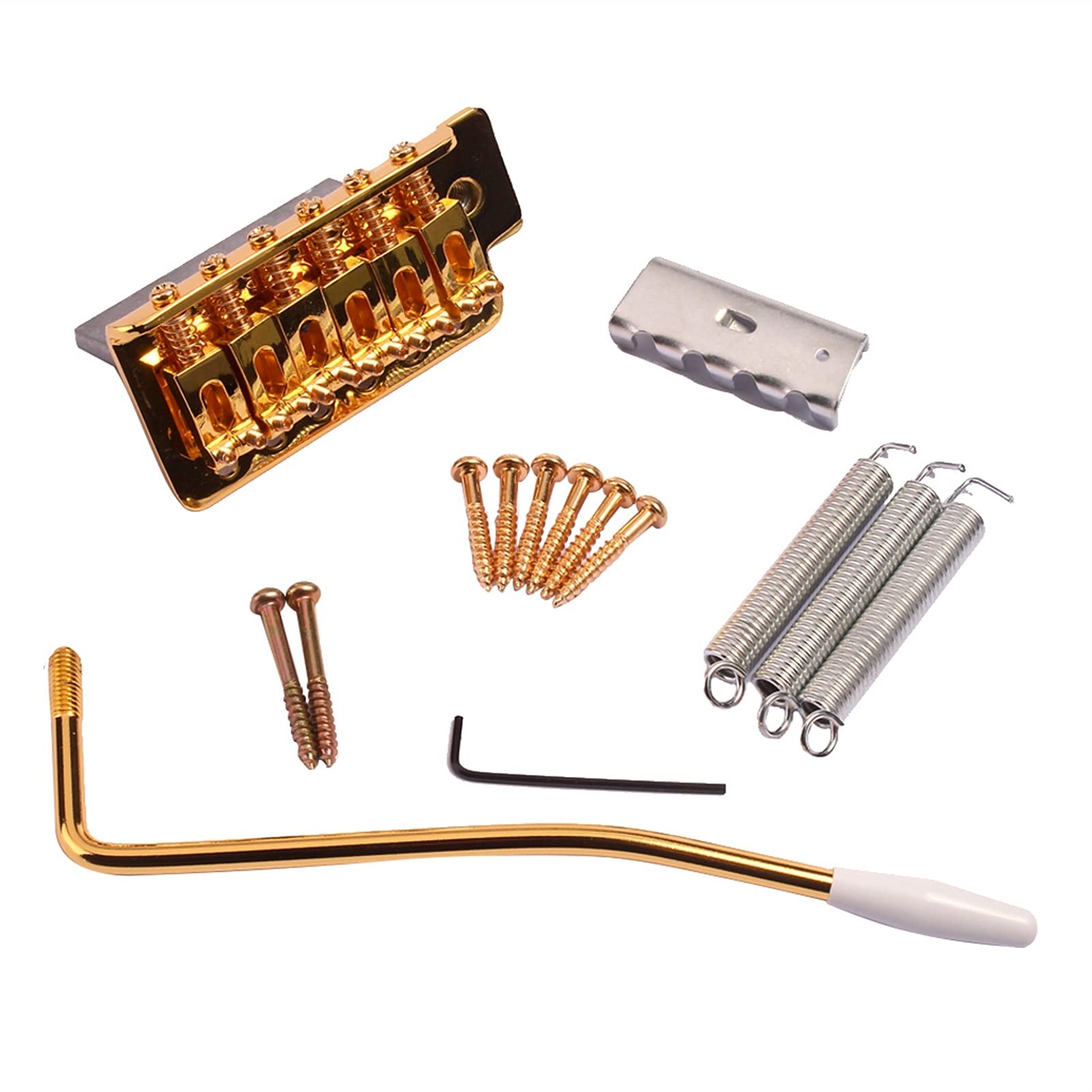 Gold Metal Tremolo Bridge Set with Mounting Screws for ST Electric Guitar - Premium Electric Guitar Bridge Saddle & Tailpiece Accessories - Perfect for Rock, Blues & Live Performances