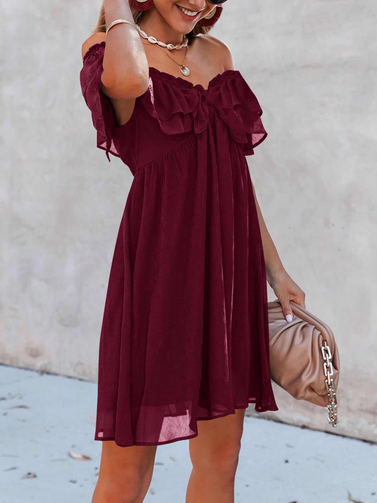 Sexy Off Shoulder Chiffon Dress for Women - Casual Loose Party Beach Cocktail Dress with Double Ruffle Layer | Perfect for Summer Vacation, Date Night & Special Occasions
