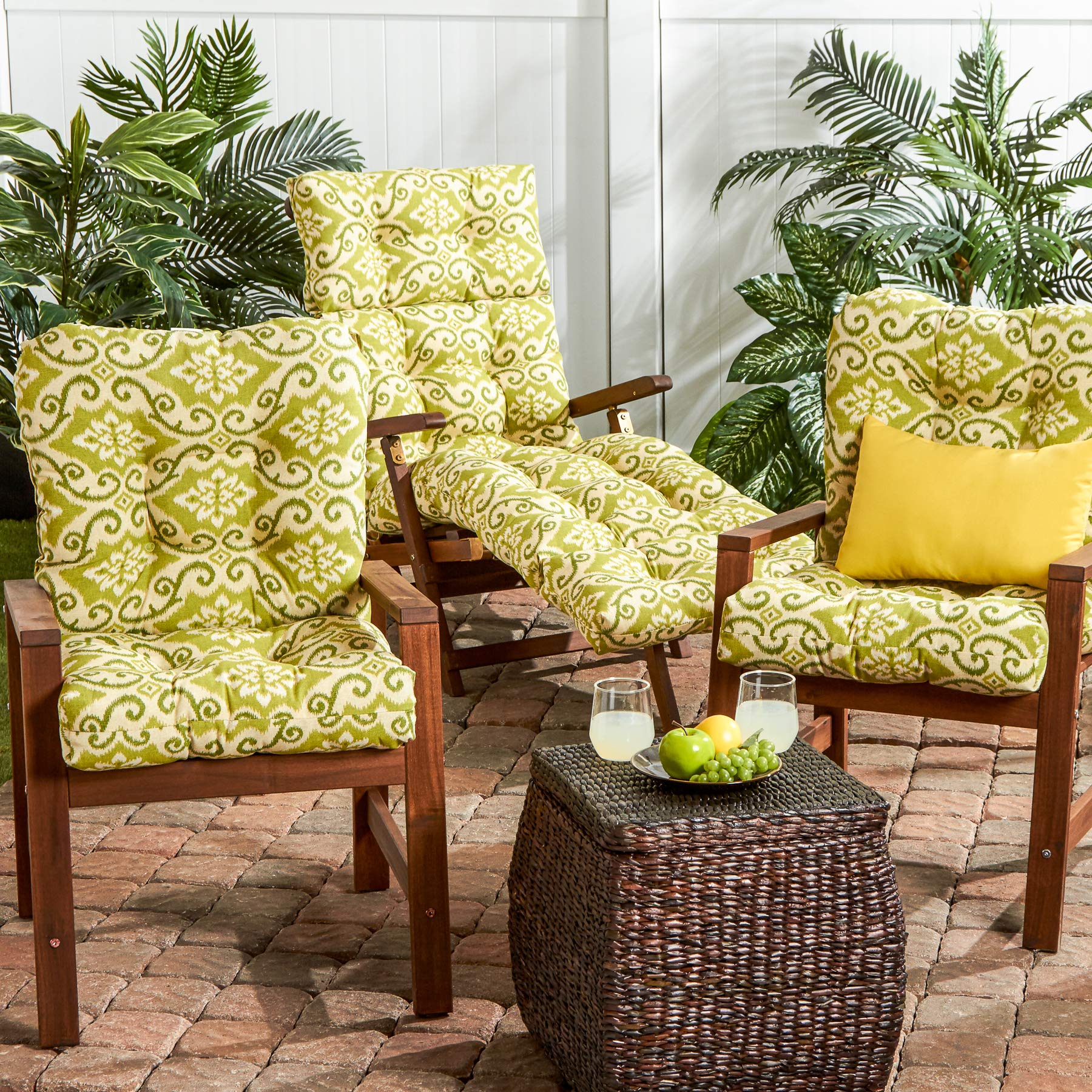 Premium Outdoor Chair Cushions Set of 2 - South Pine Porch Seat & Back Cushions, Shoreham Green Ikat Pattern - Perfect for Patio, Deck, Garden & Poolside Furniture