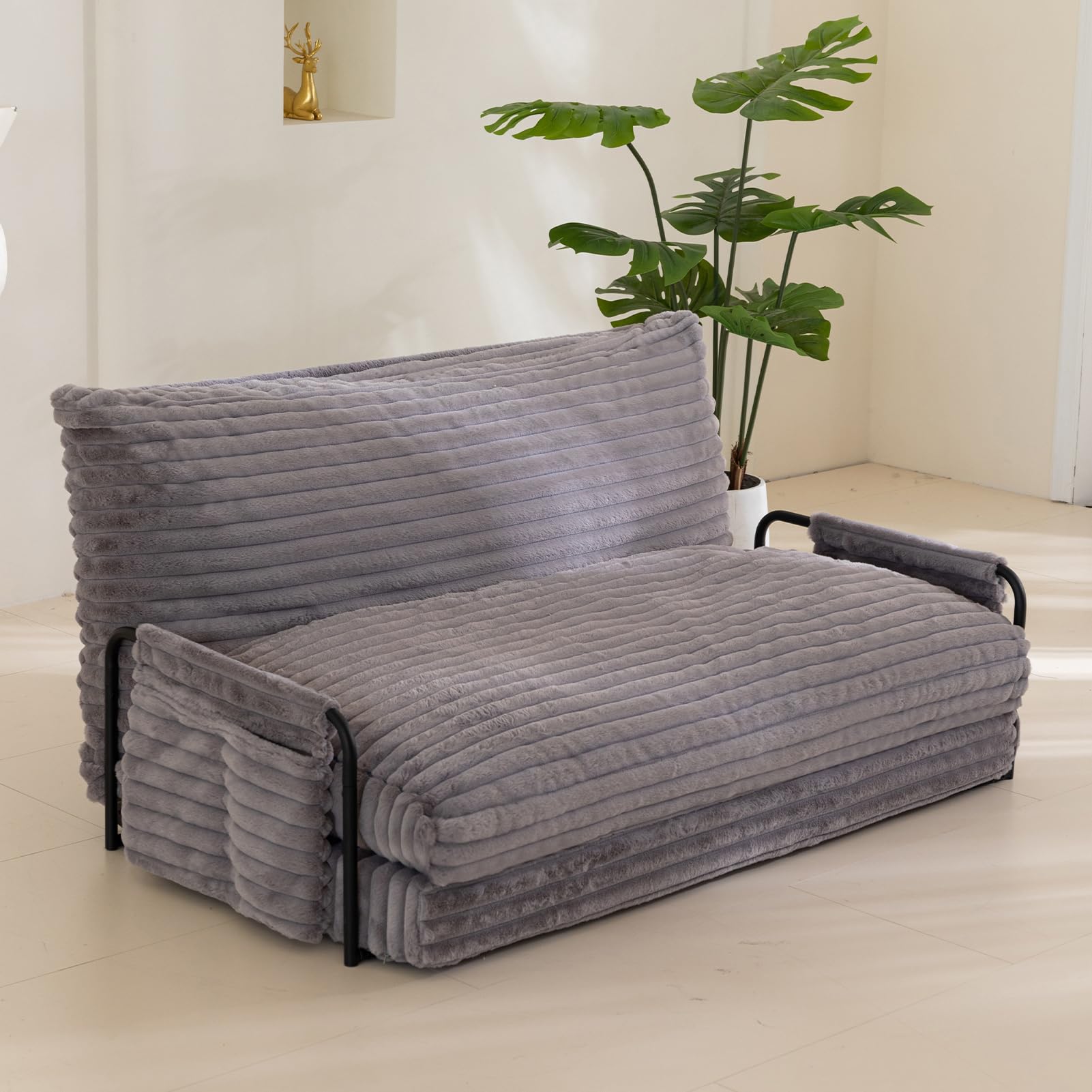 MAXYOYO Adjustable Lazy Floor Sofa - 5 Position Foldable Sleeper Chair with Armrest, Grey | Comfortable Floor Lounger for Living Room, Bedroom & Small Spaces | Perfect for Reading, Napping & Relaxing